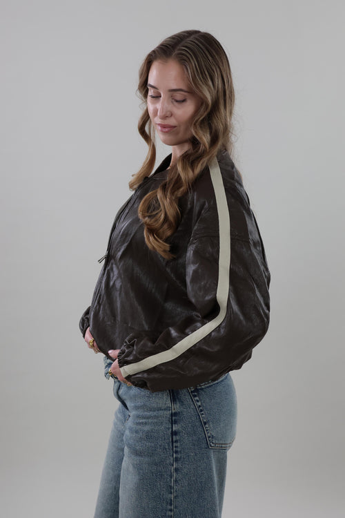 Vintage-style bomber Jacket - Dark brown