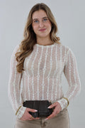 Sheer lace long sleeve Top - Crème