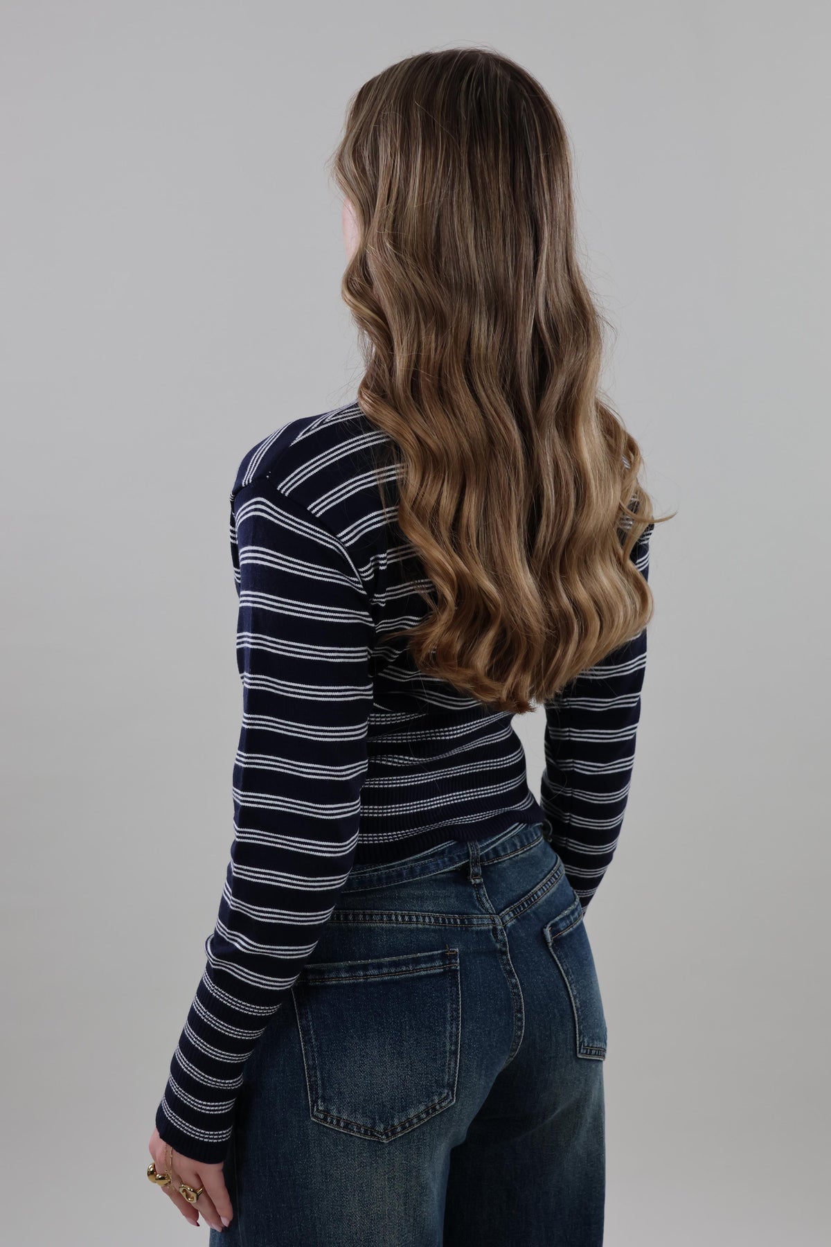 Striped ribbed knit Cardigan - Navy