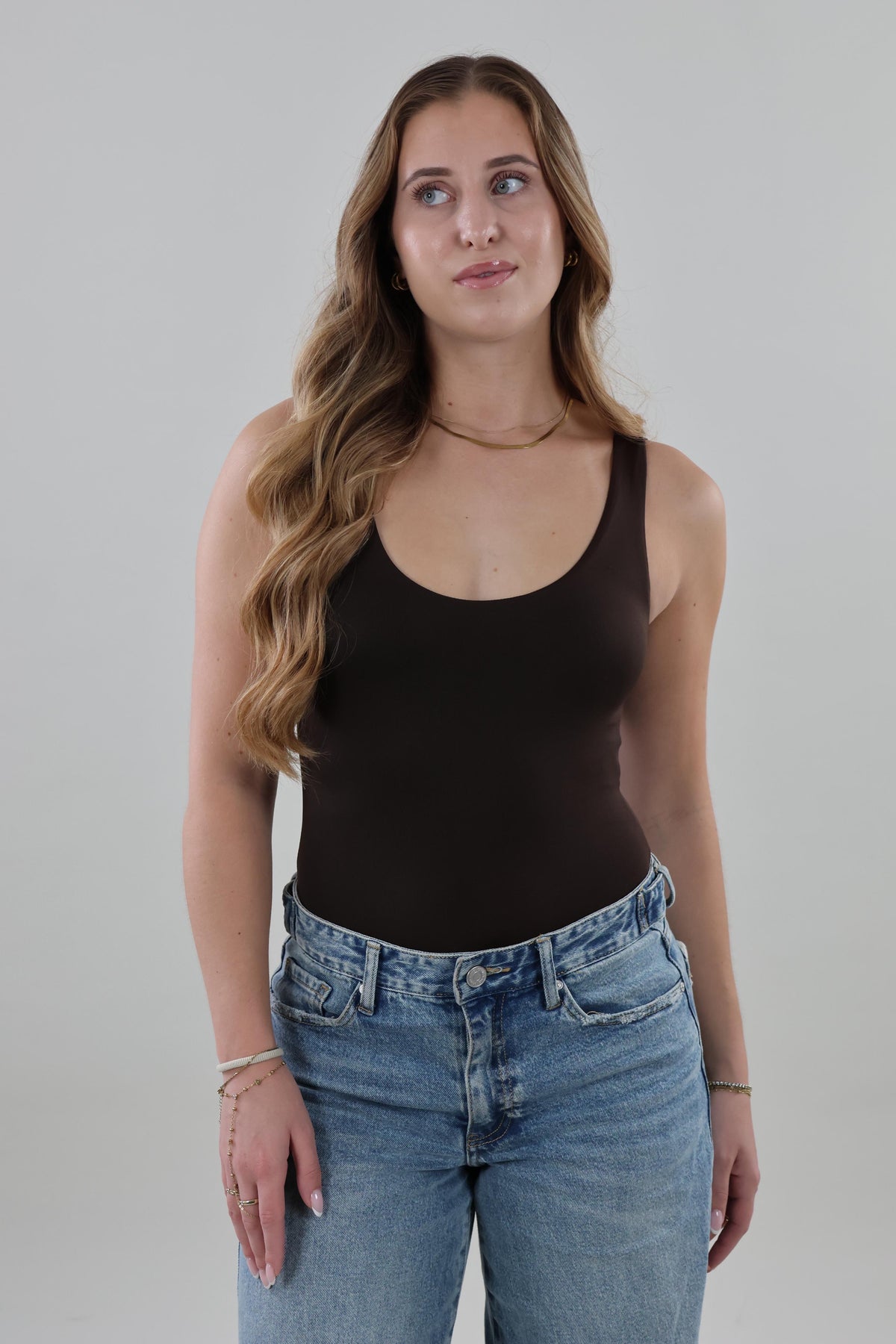 Essential scoop neck Bodysuit - Dark brown