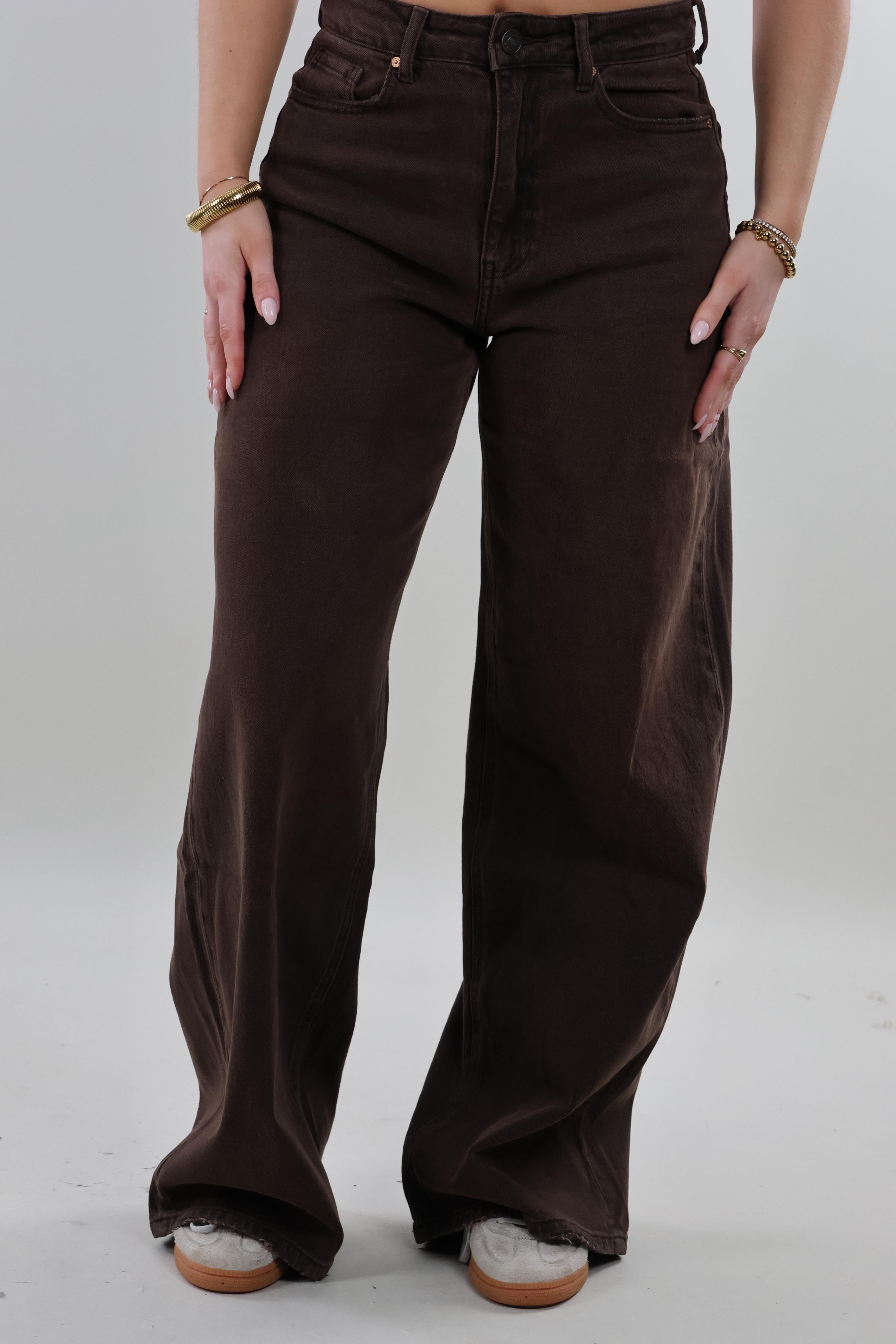 Classic wide leg Jeans - Stretch - Brown