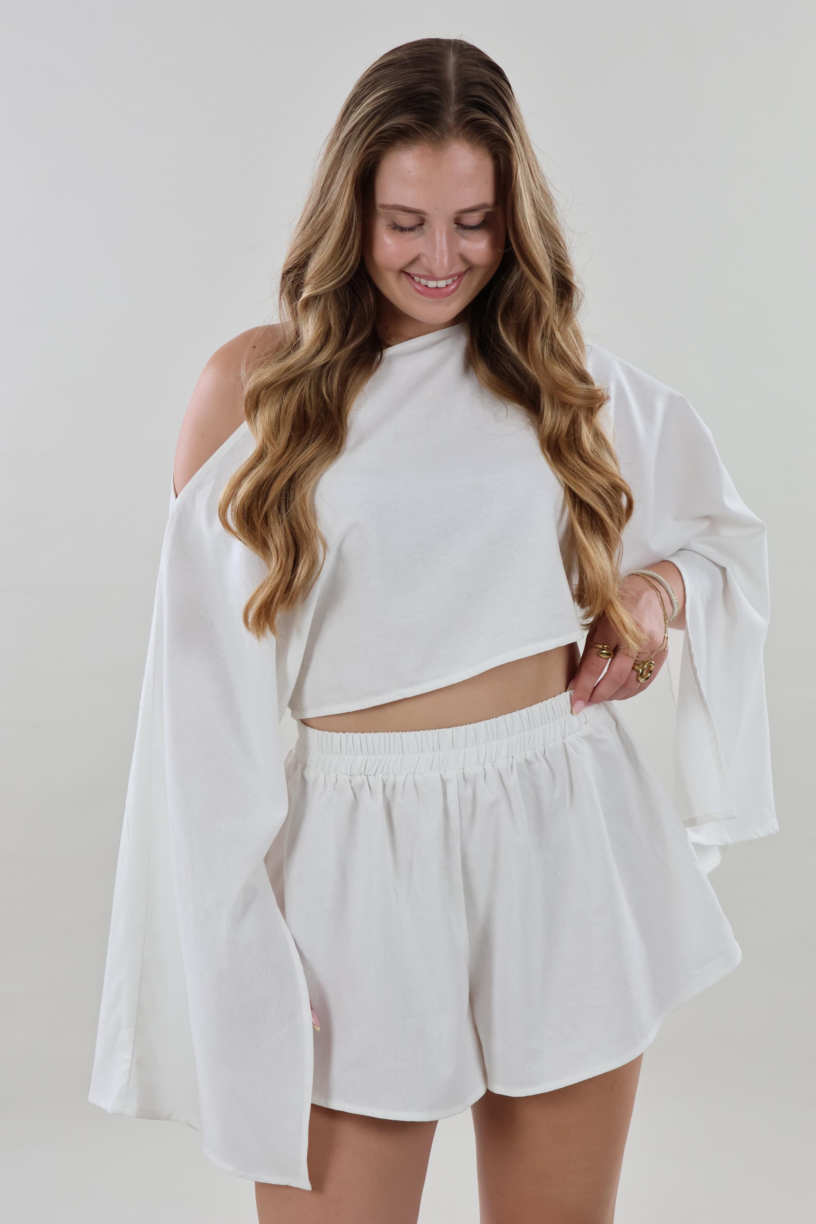 Asymmetric flare sleeve Top - White