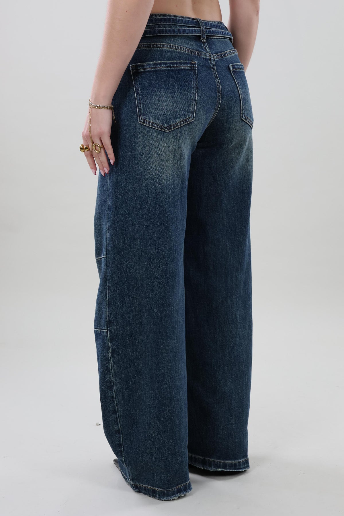 Tie waist balloon Jeans - Dark washed blue