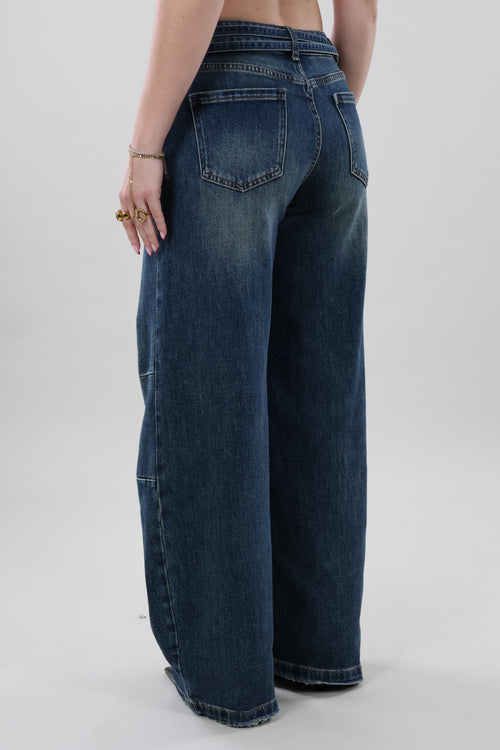 Tie waist balloon Jeans - Dark washed blue