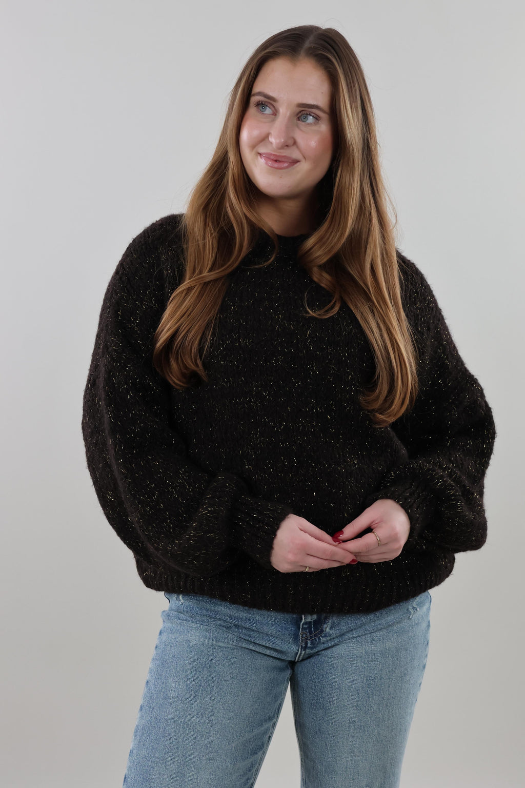 Soft sparkle knit Sweater - Dark brown