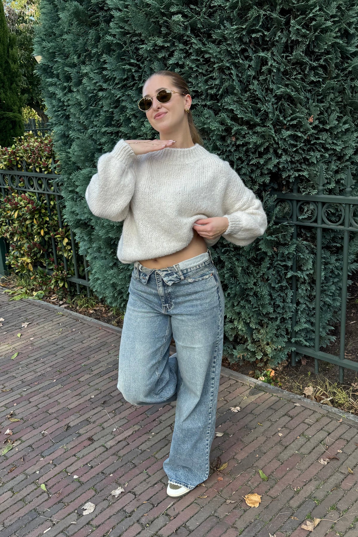 Vintage foldover wide leg jeans