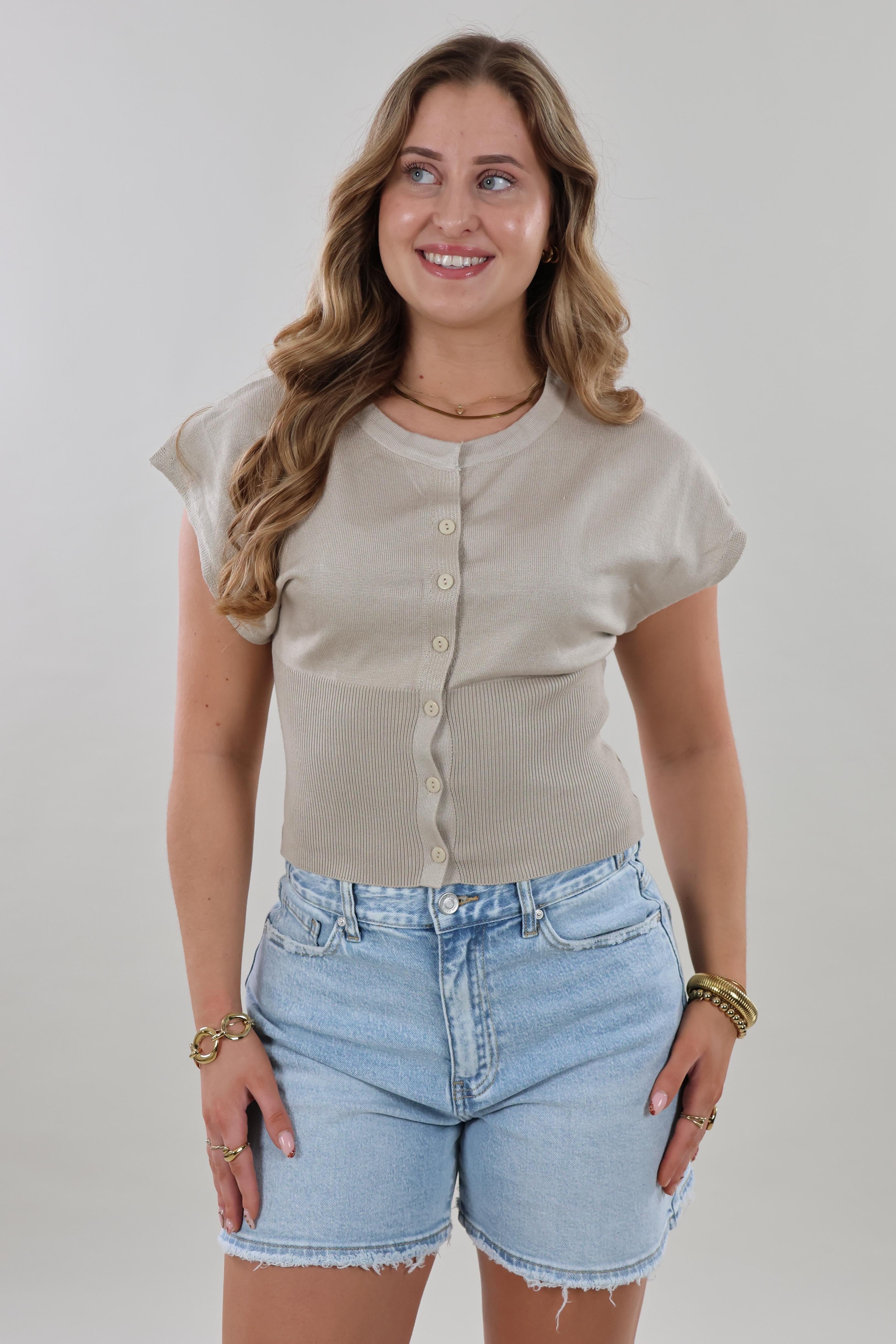 Short sleeve fitted Top - Beige