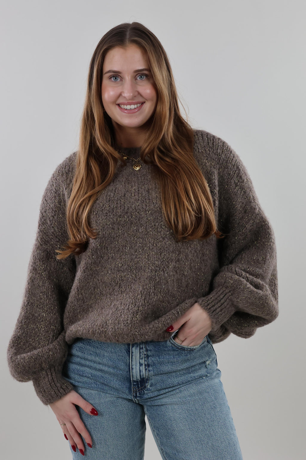 Soft sparkle knit Sweater - Brown