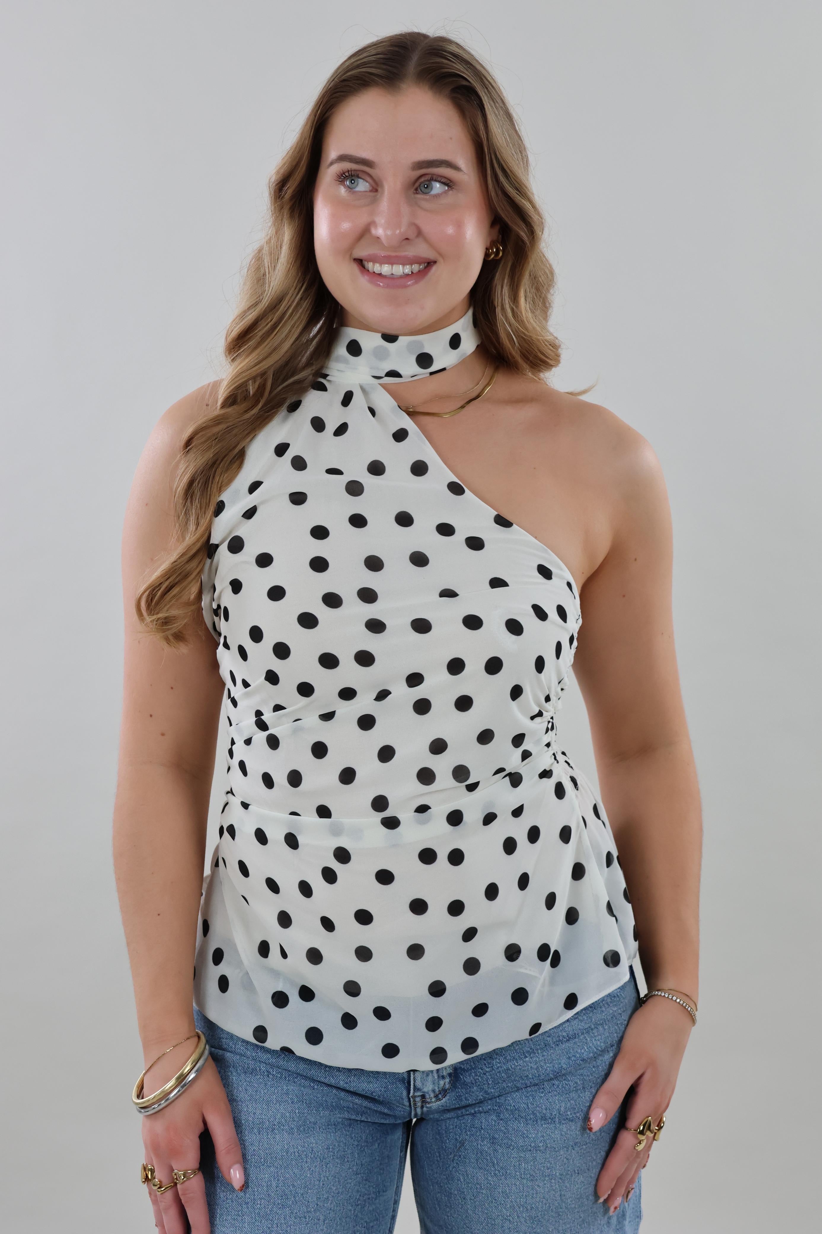 Polka dot halter neck Top - White