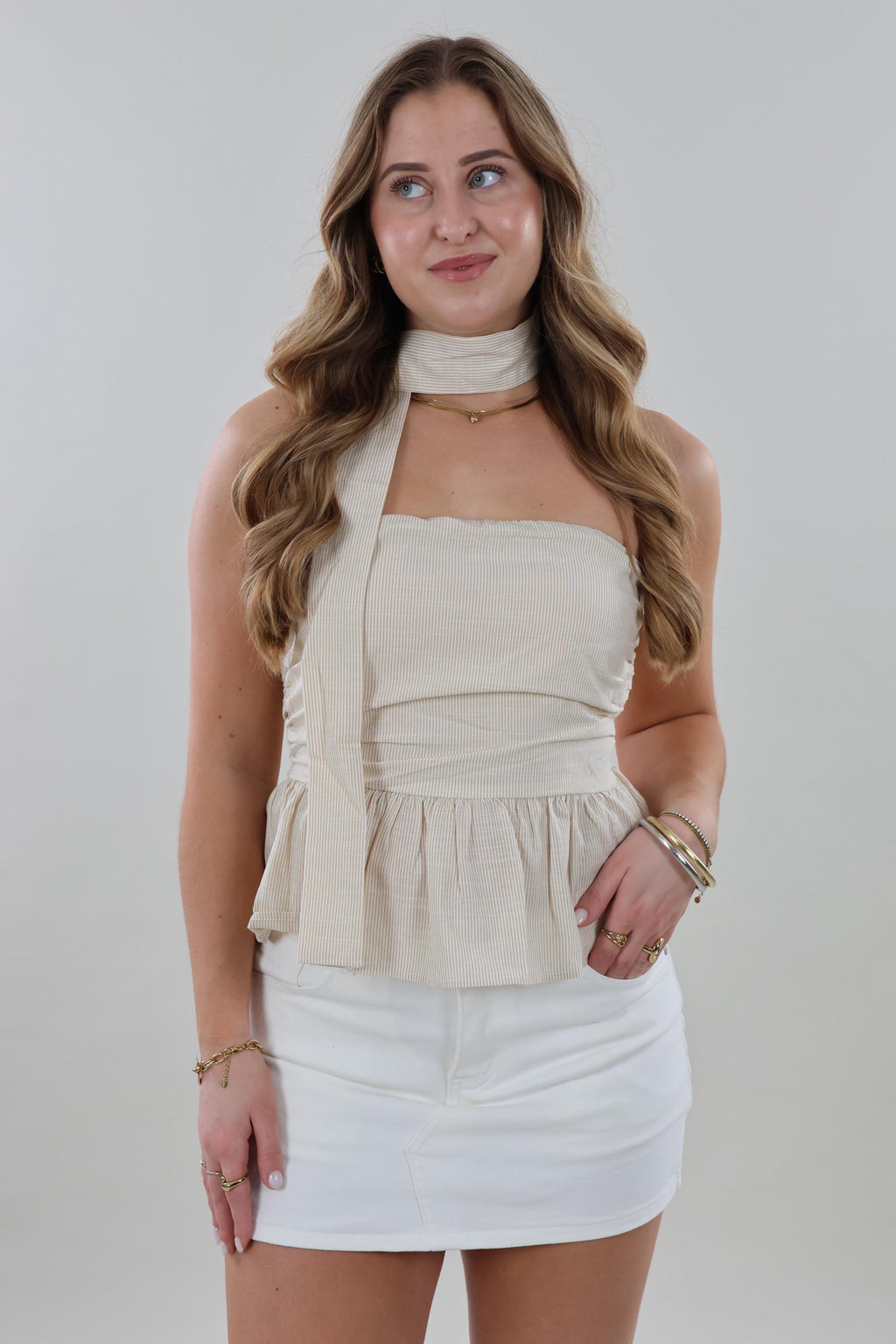 Peplum scarf Top - Beige