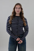 Striped ribbed knit Cardigan - Navy