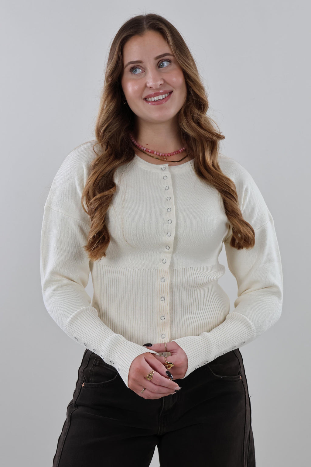 Button-up knit Top - Creme