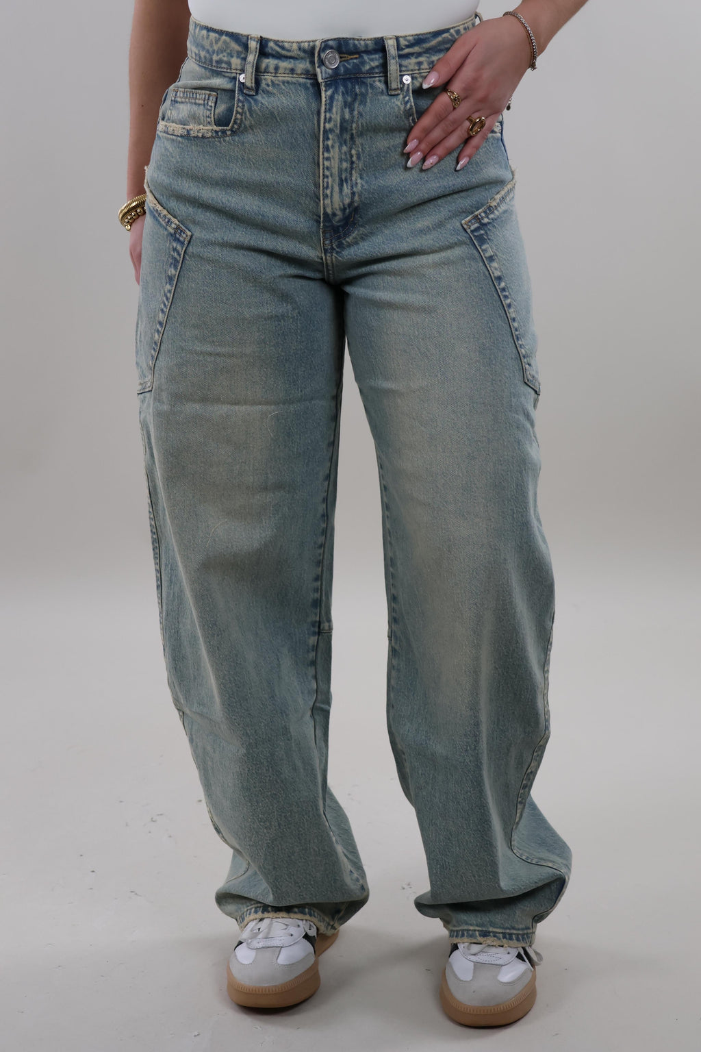Cargo pocket balloon fit Jeans - Vintage washed
