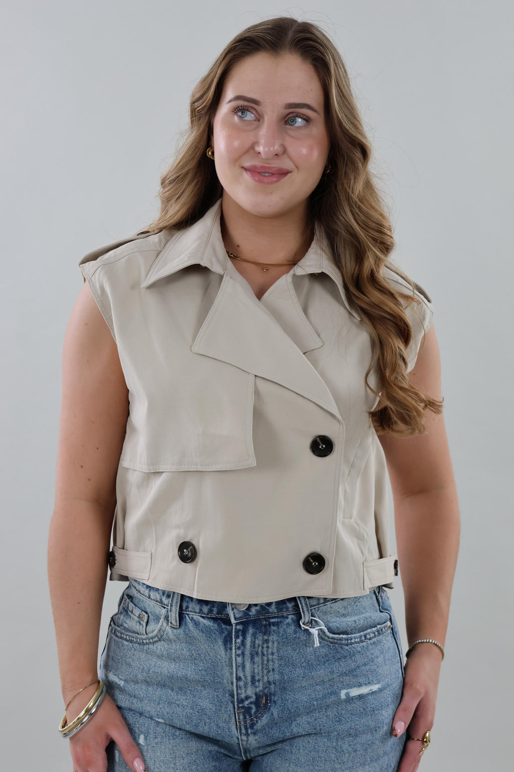 Sleeveless trench Jacket – Beige