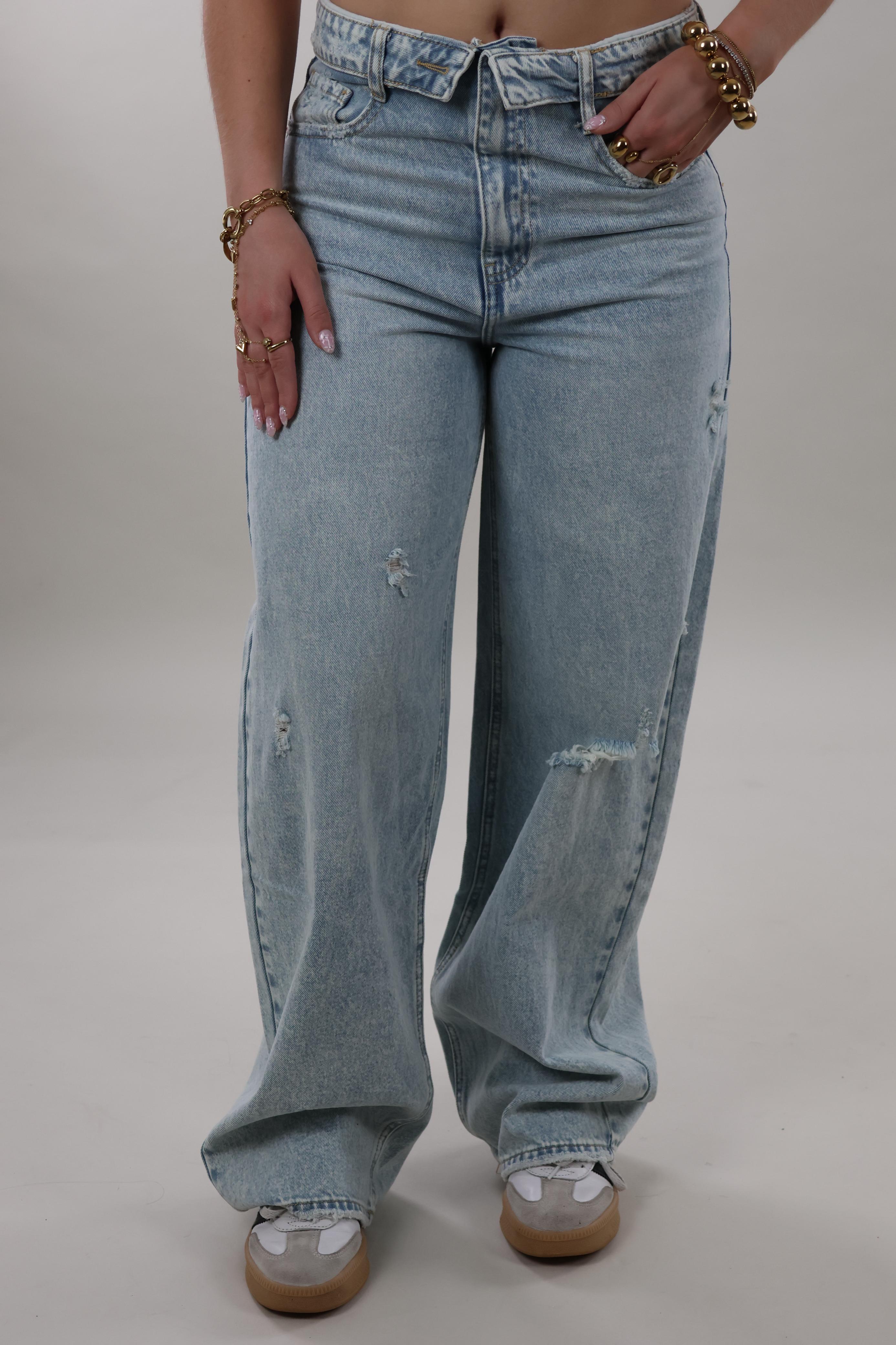 Foldover waist distressed Jeans - Light washed