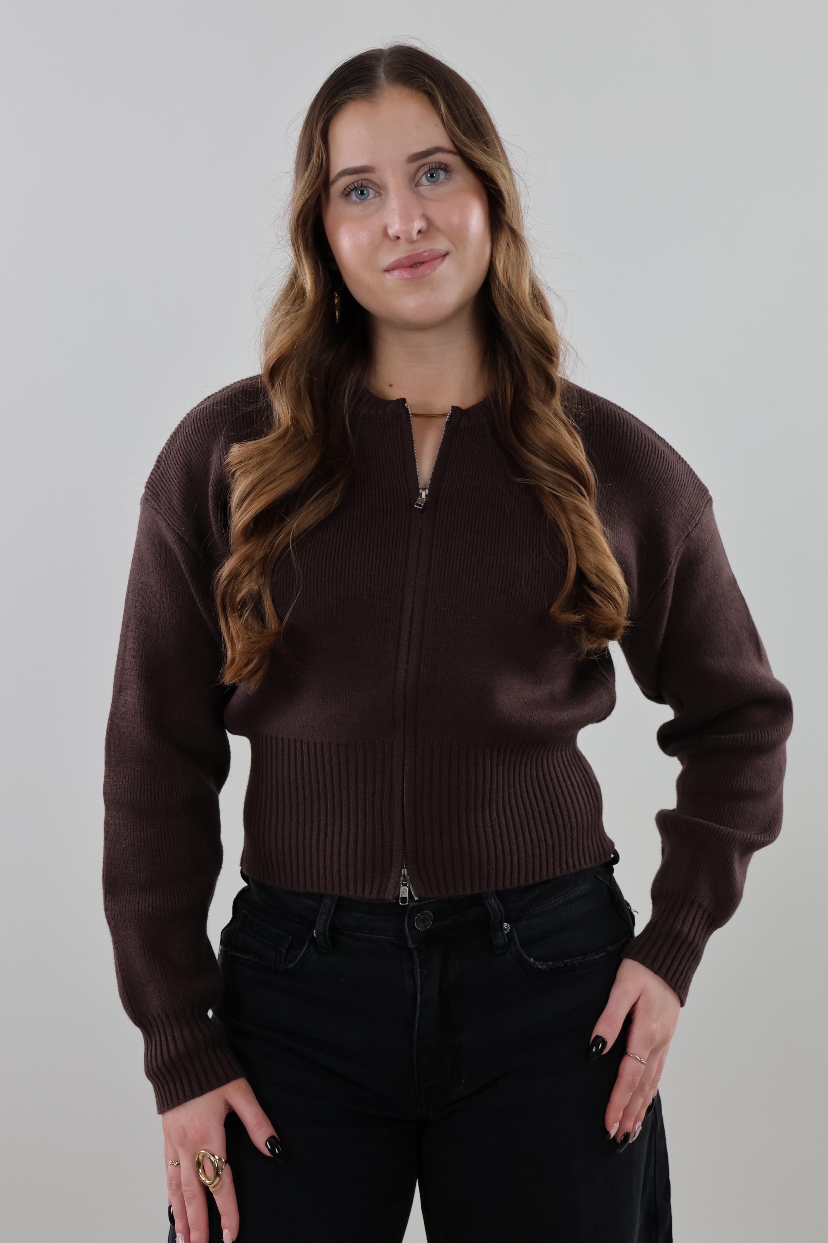 Zip-up knit Cardigan - Brown