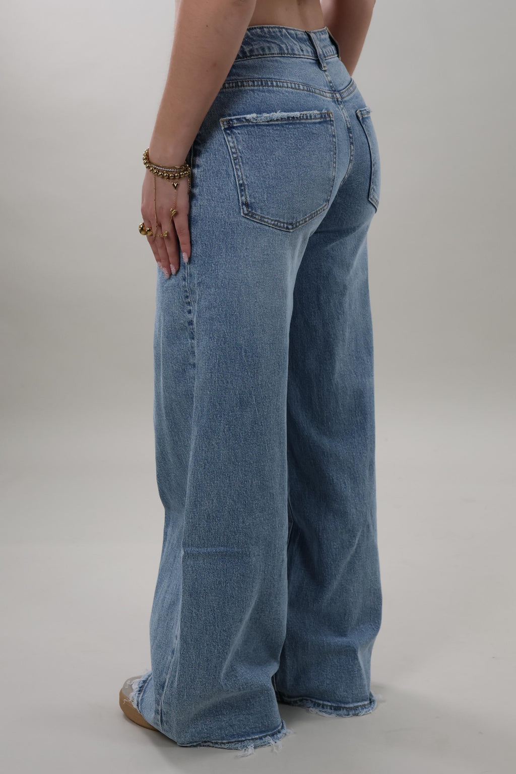 Basic mid waist wide leg Jeans - Mid washed blue