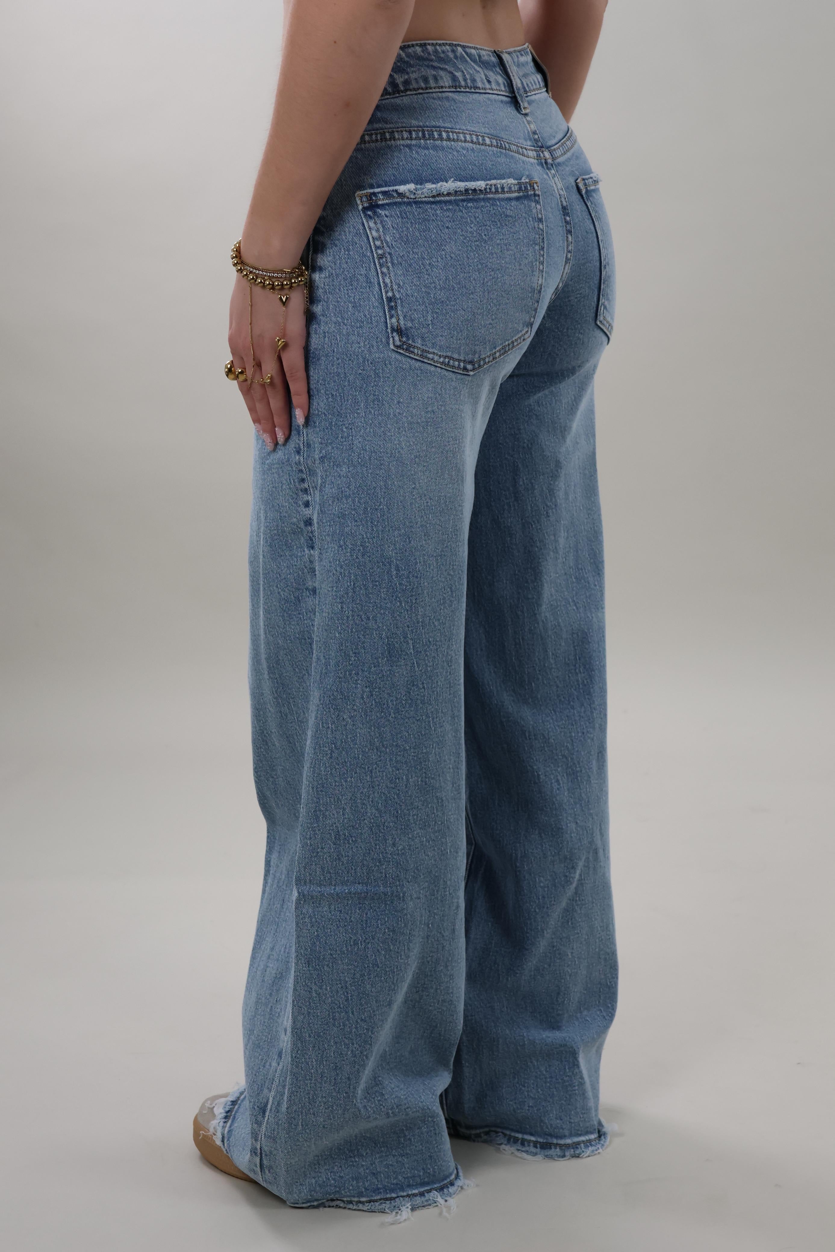 Basic mid waist wide leg Jeans - Mid washed blue