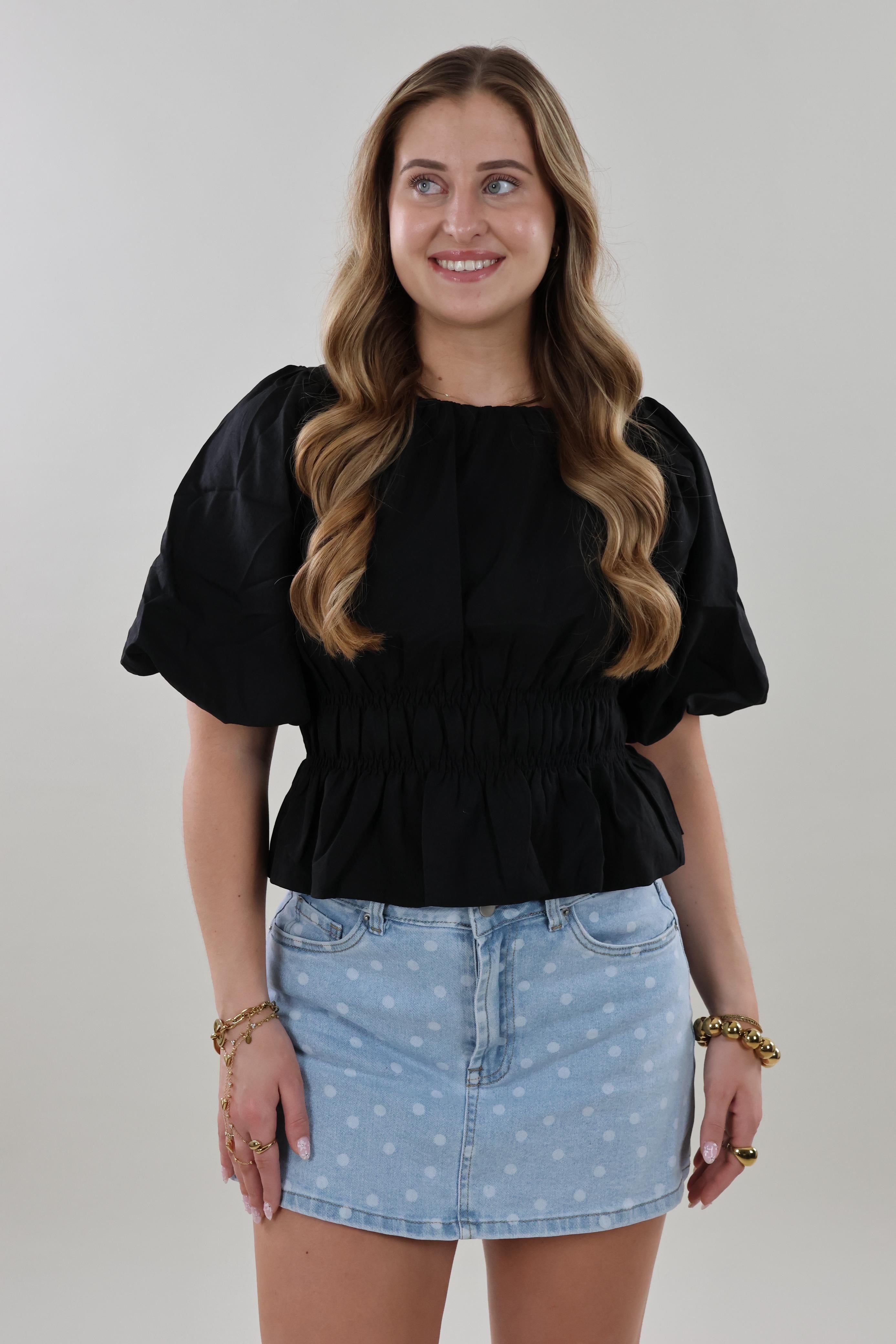 Smocked puff sleeve Top - Black