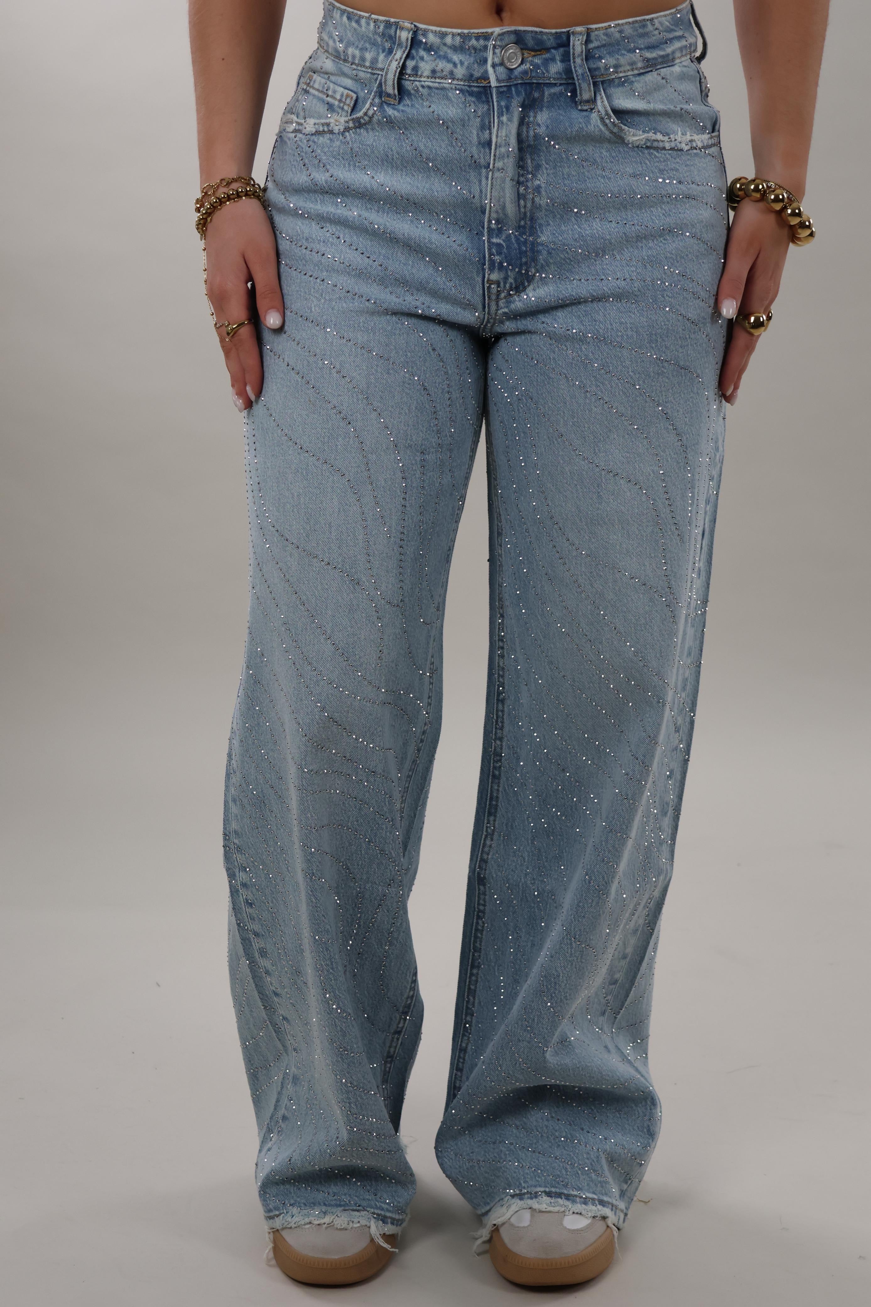 Rhinestone wide leg Jeans - Light washed