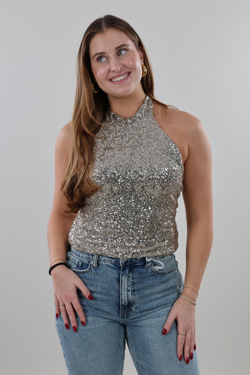 Sequin halter Top - Champagne