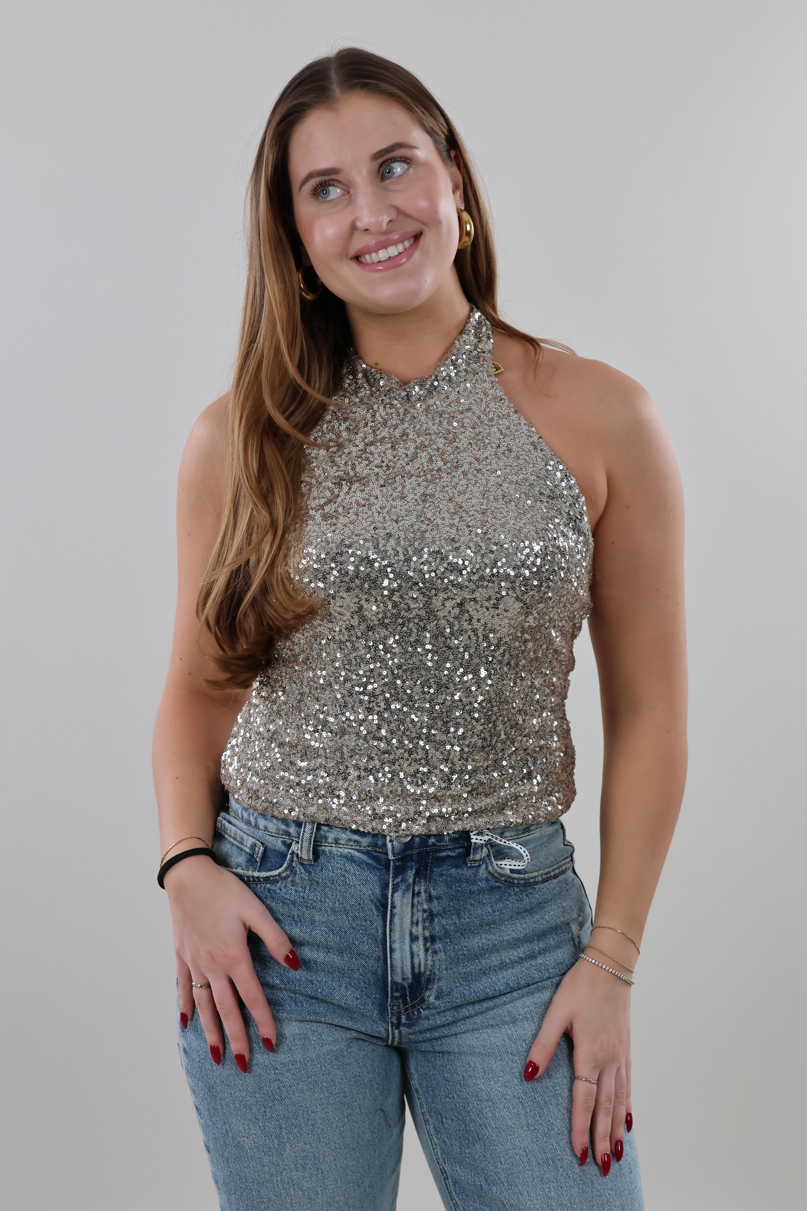 Sequin halter Top - Champagne