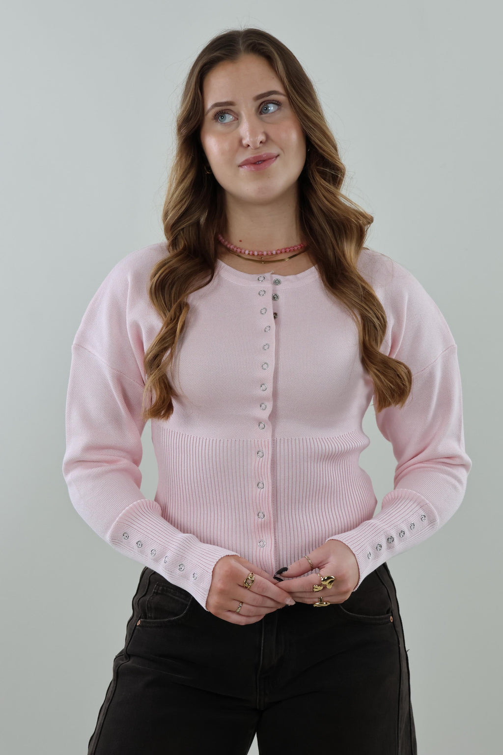 Button-up knit Top - Soft pink