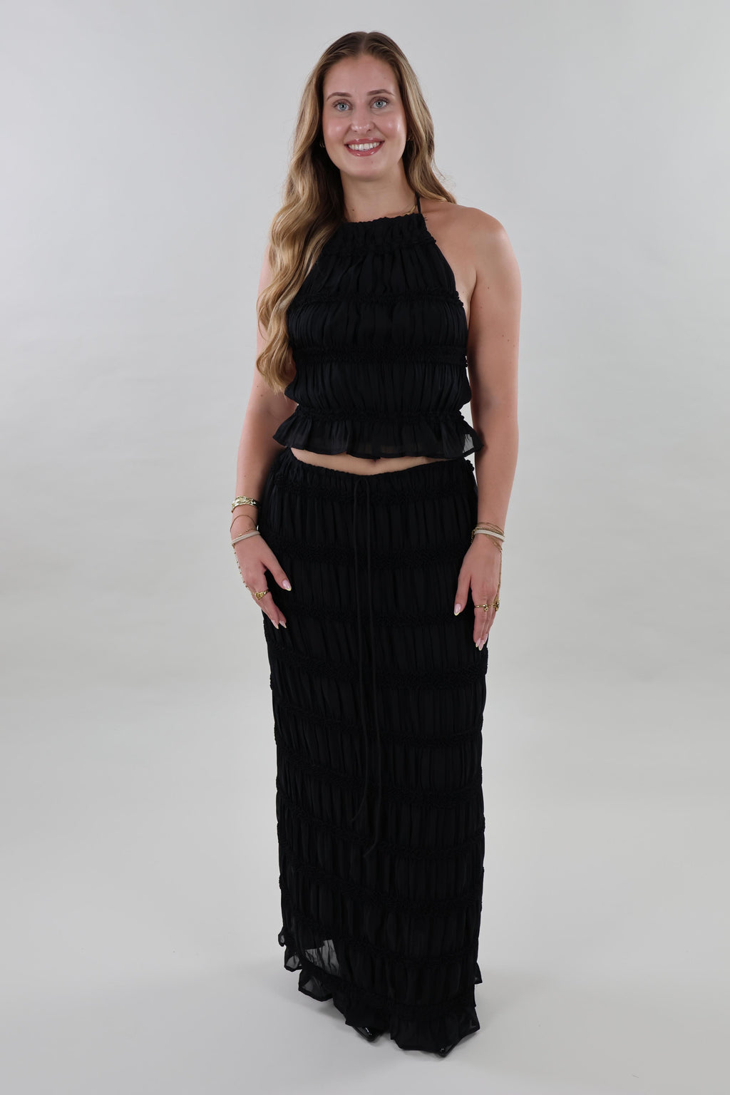 Textured maxi Skirt - Black