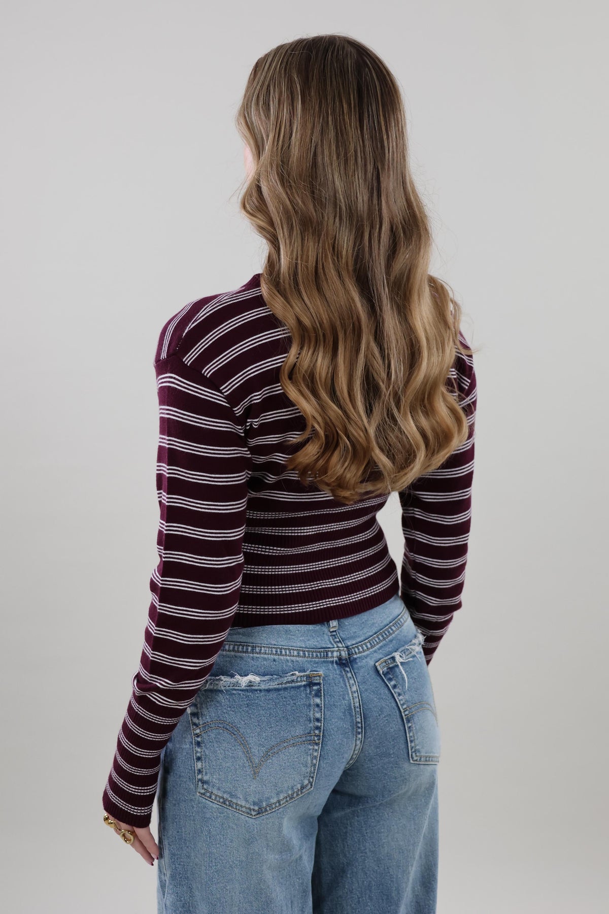 Striped ribbed knit Cardigan - Burgundy