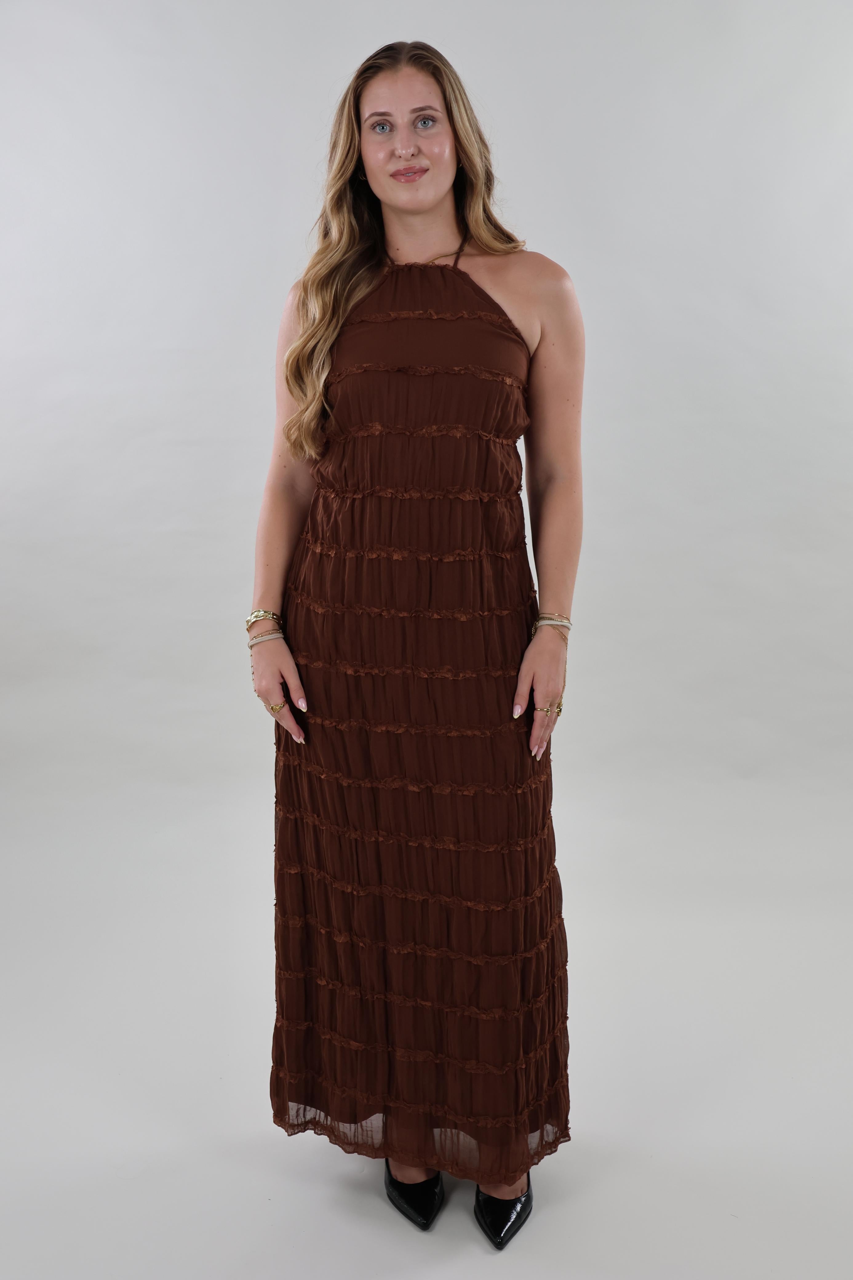 Textured open back maxi Dress - Brown
