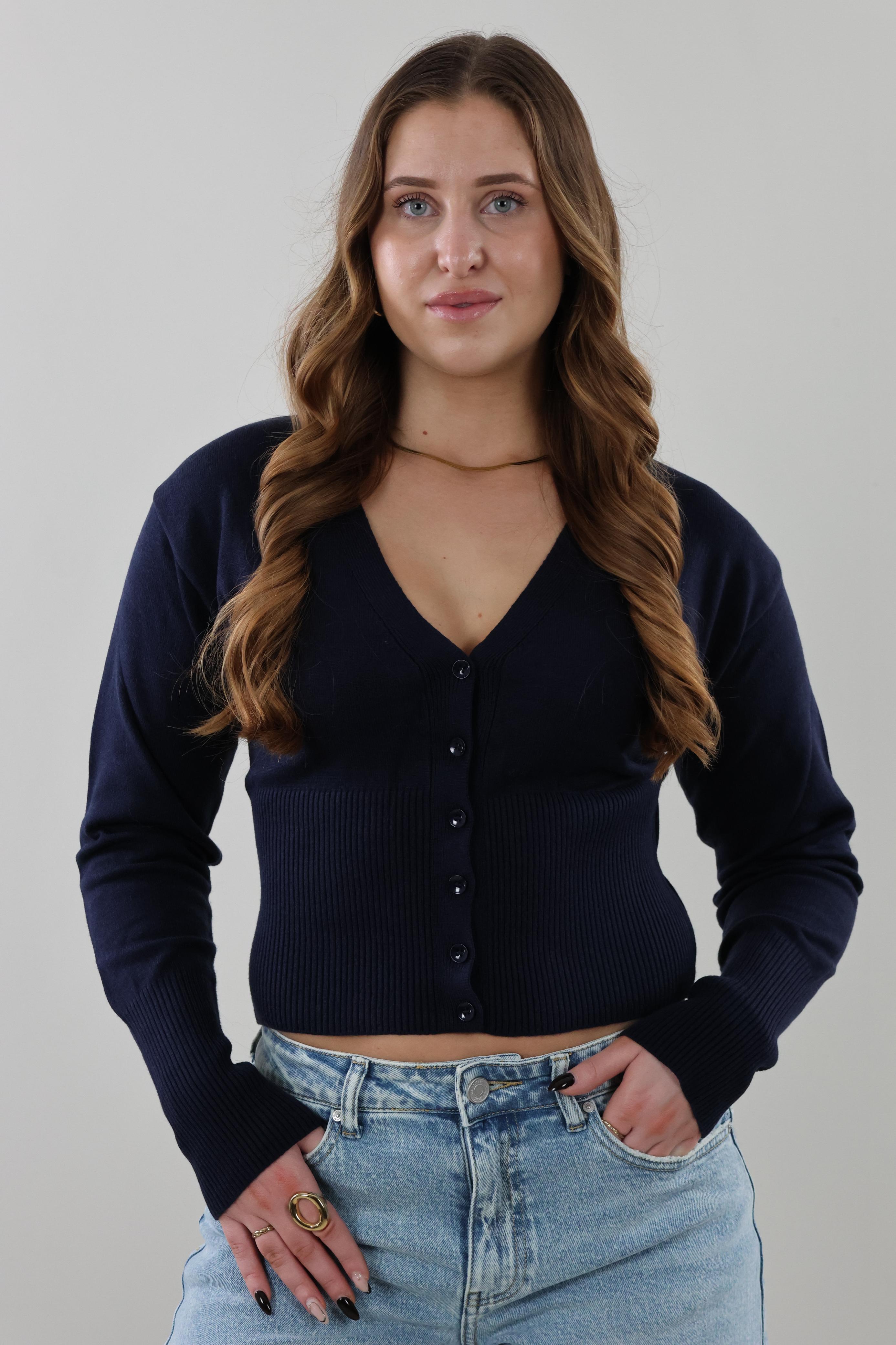 Ribbed button Cardigan - Navy