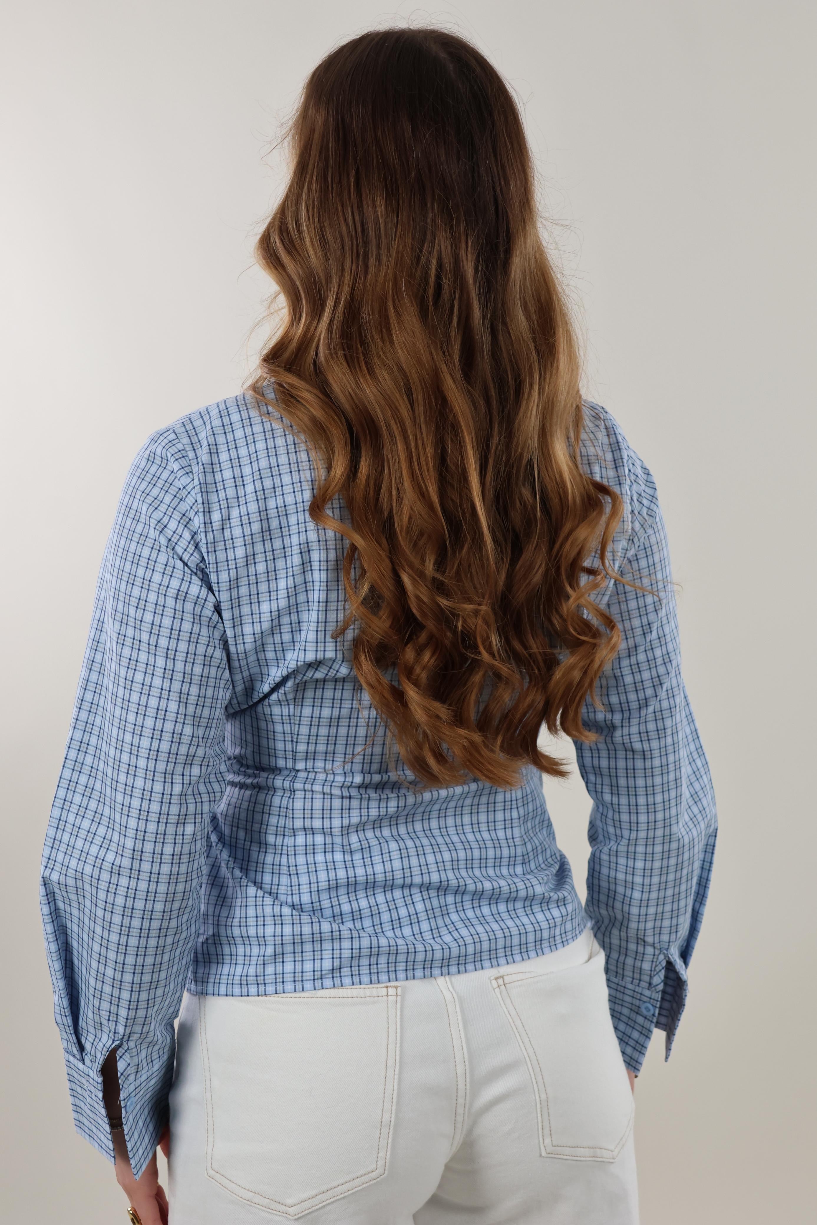 Check wrap Blouse - Light blue