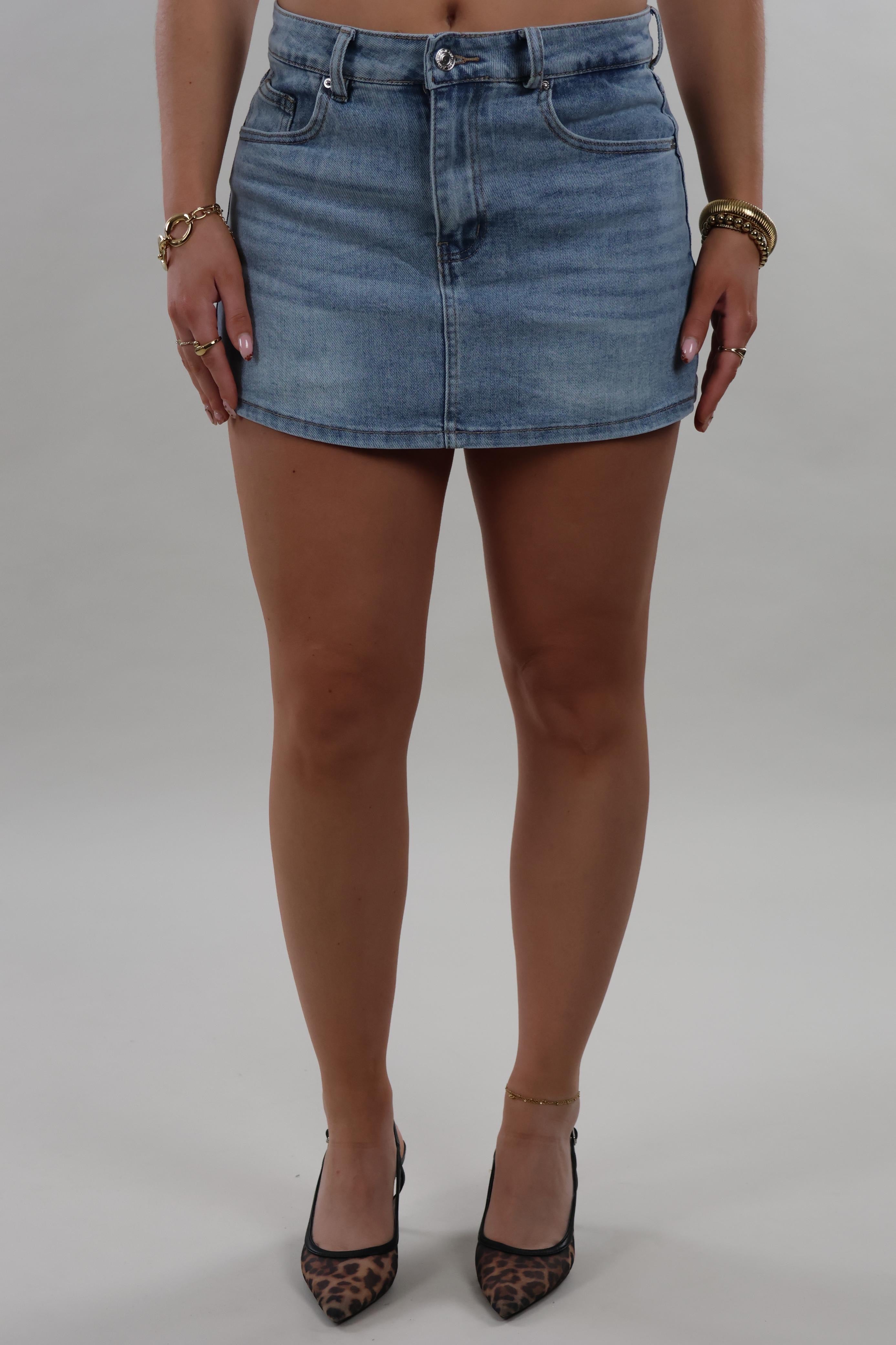 Denim tie front skort - stretch - Light washed