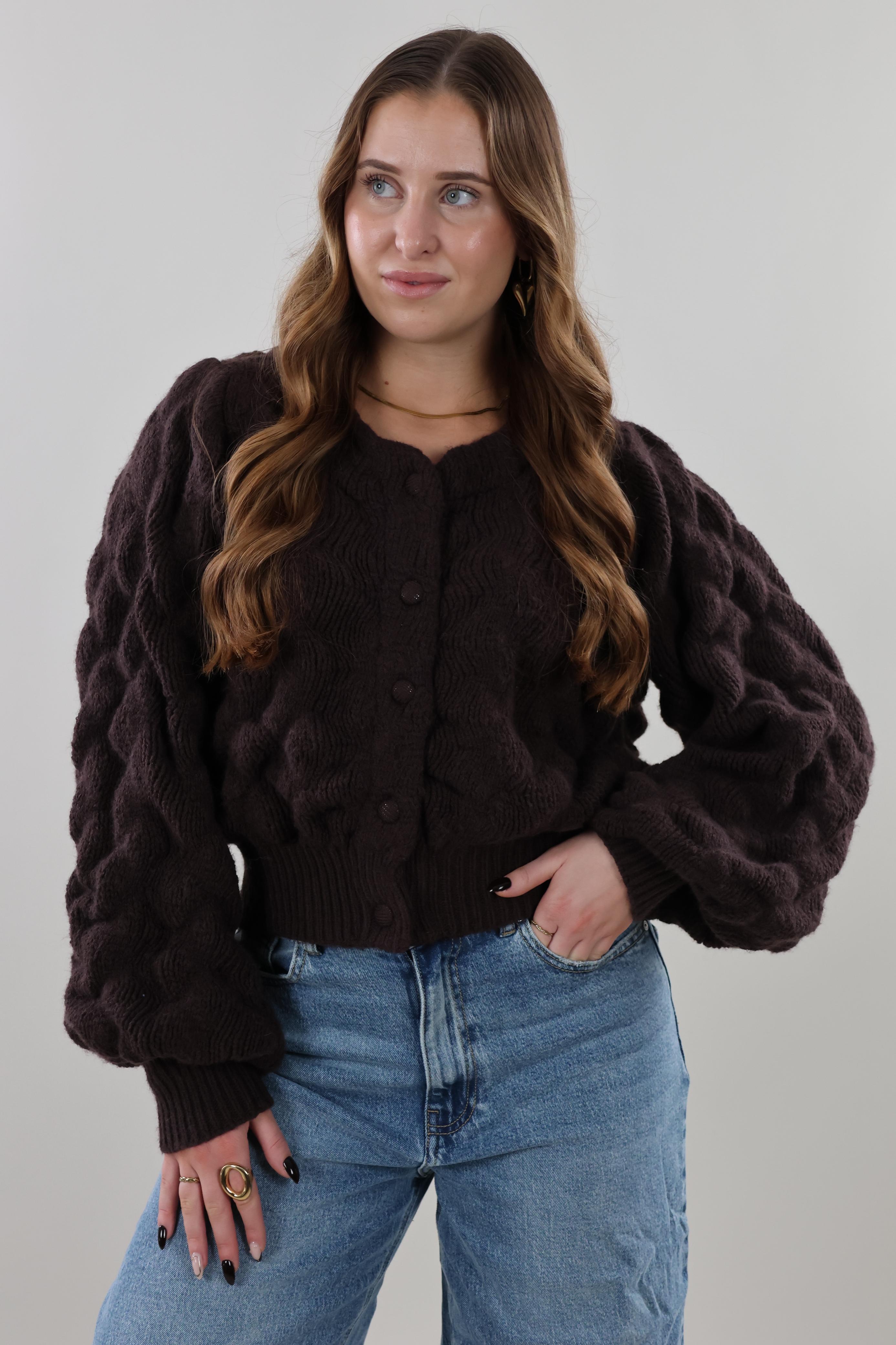 Bubbled knit Cardigan - Brown