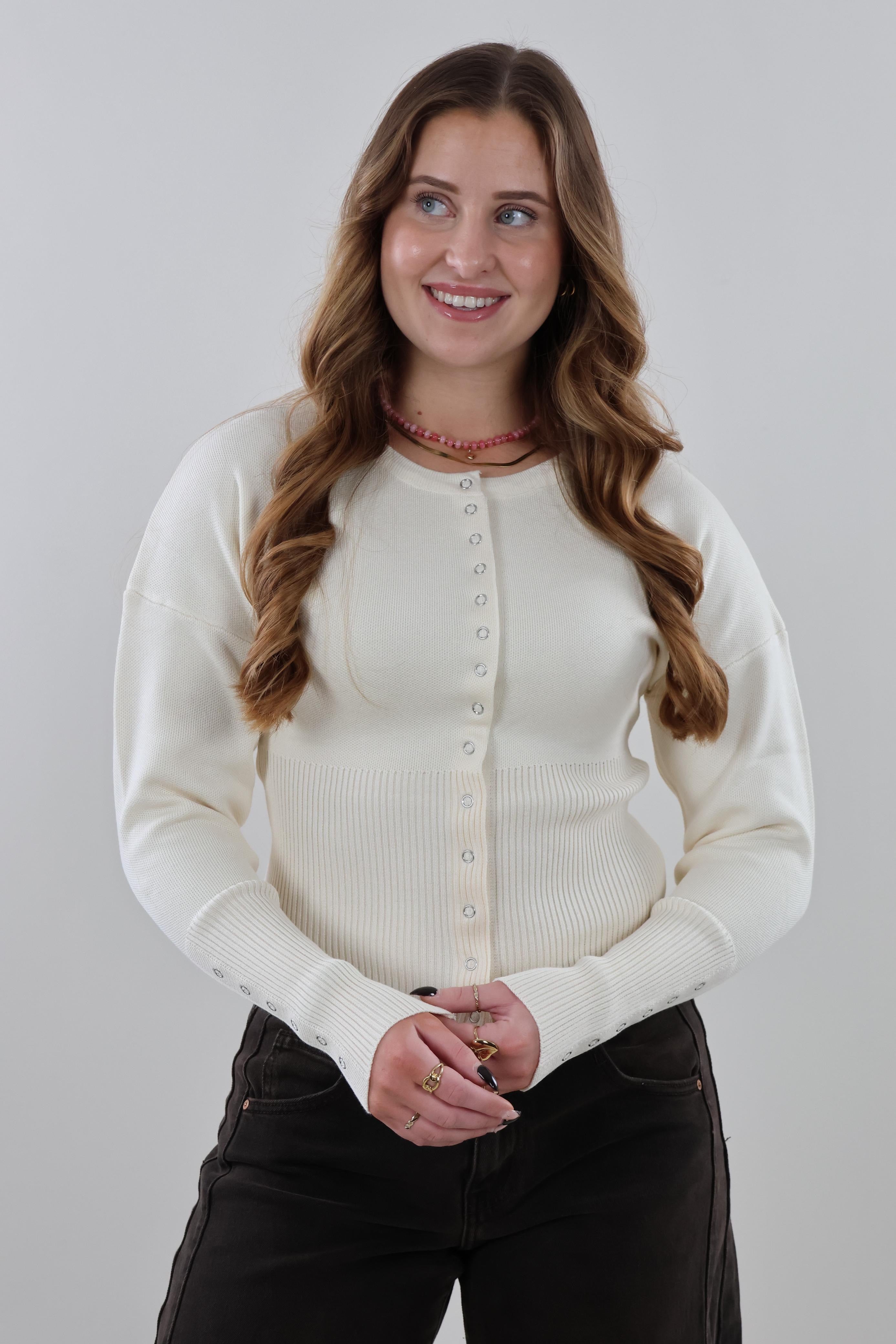 Button-up knit Top - Creme