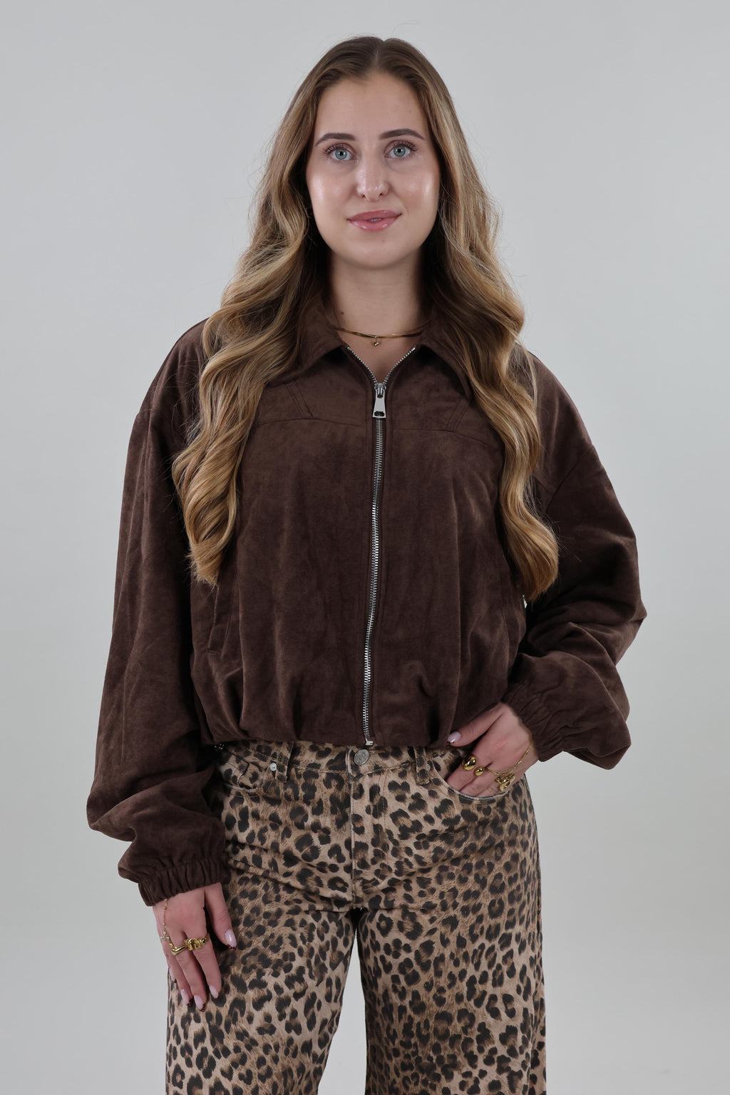 Suede look cropped Jacket - Brown