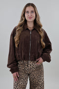 Suede look cropped Jacket - Brown