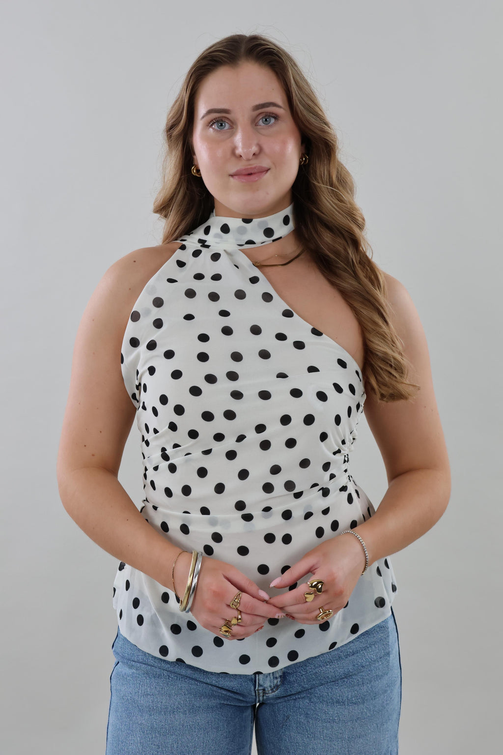 Polka dot halter neck Top - White