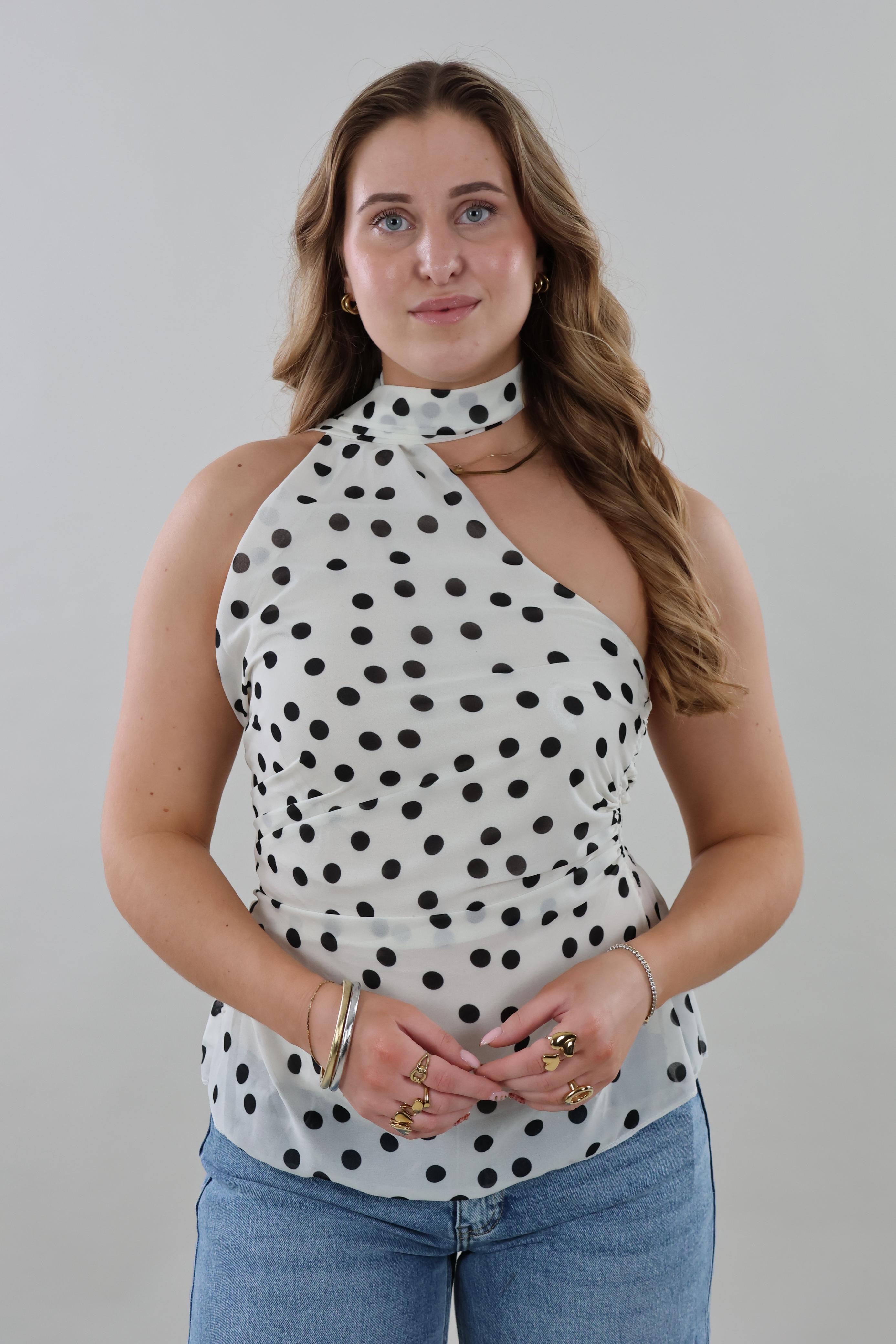 Polka dot halter neck Top - White
