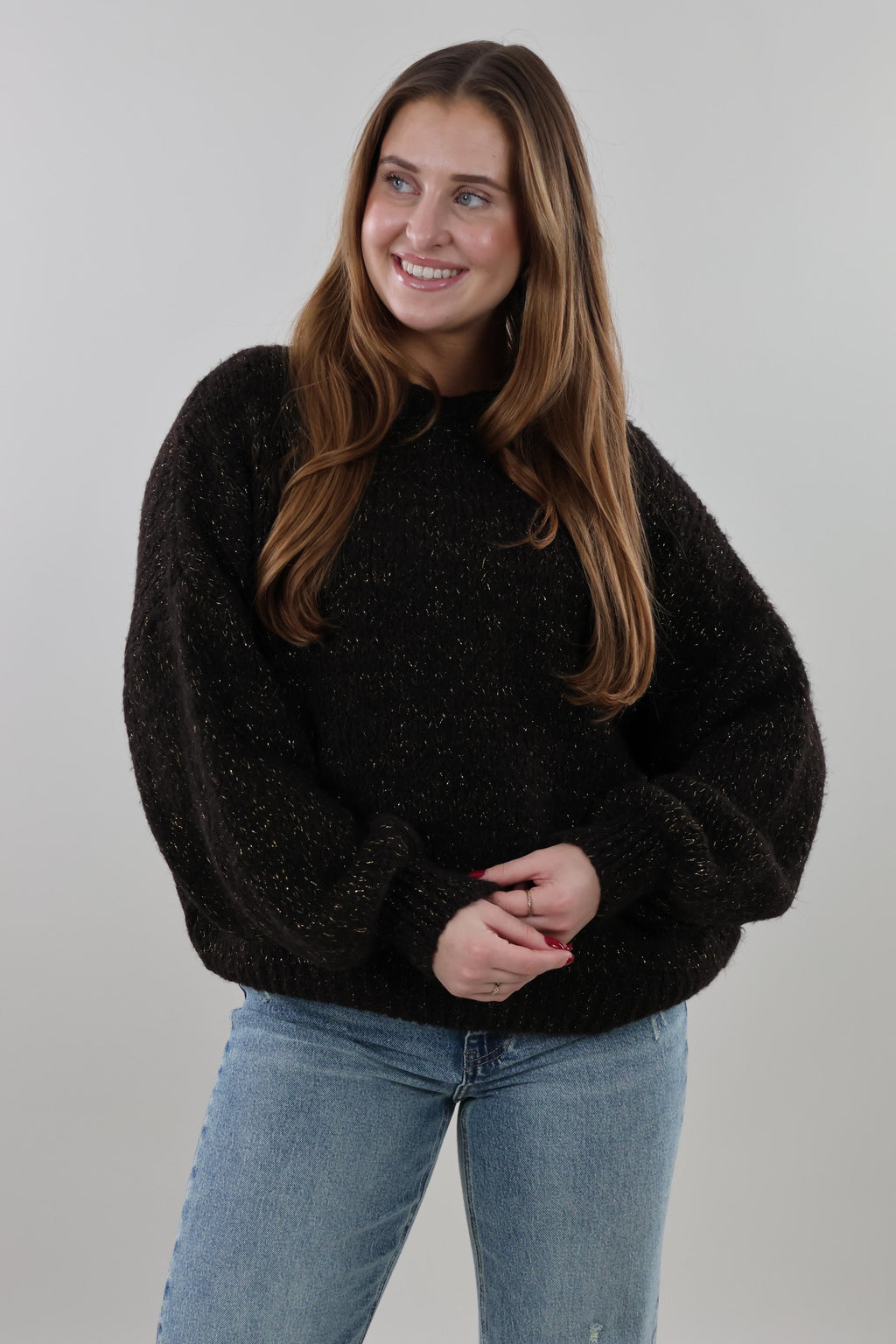 Soft sparkle knit Sweater - Dark brown