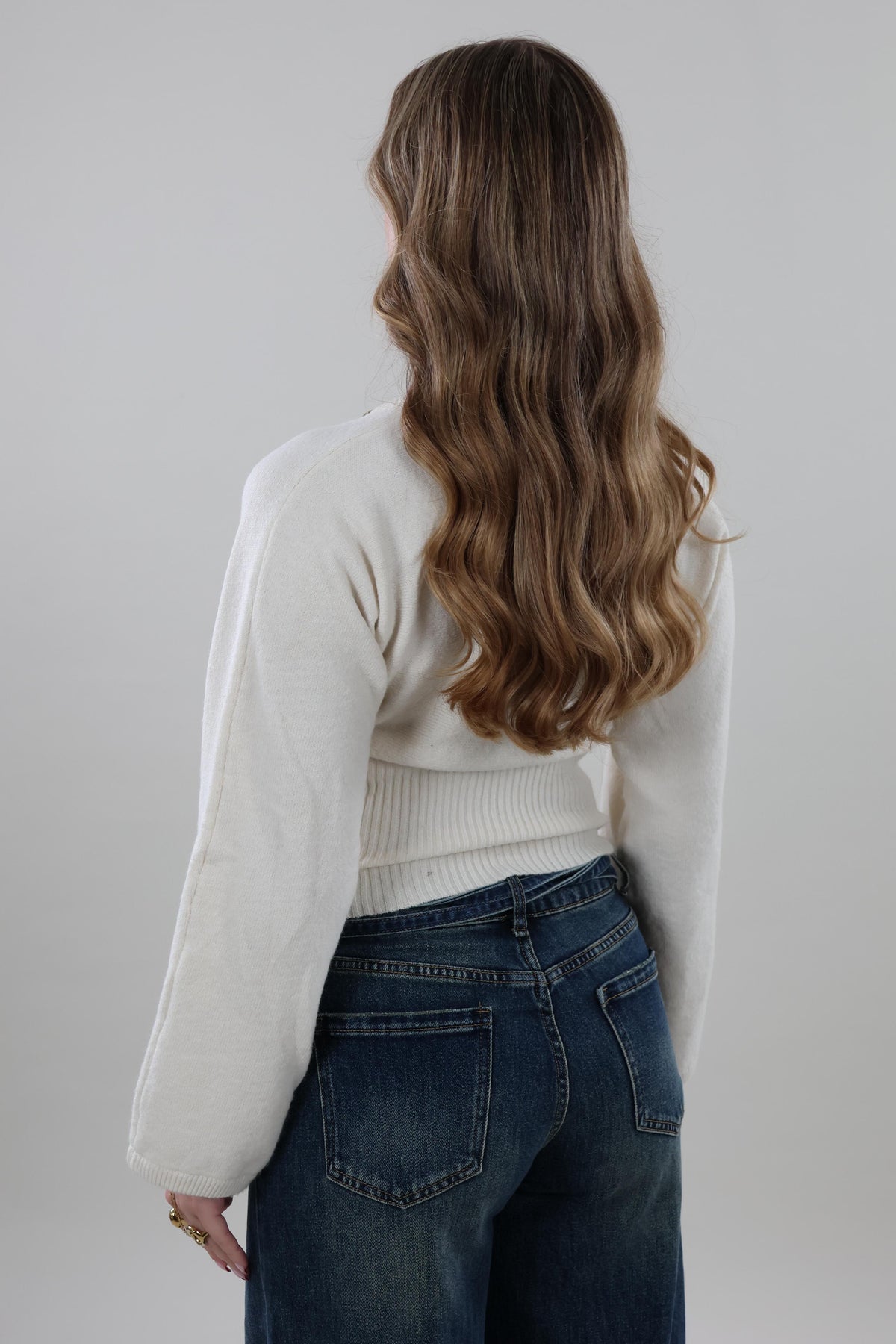 V-neck button Knit - Crème