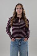 Striped ribbed knit Cardigan - Burgundy