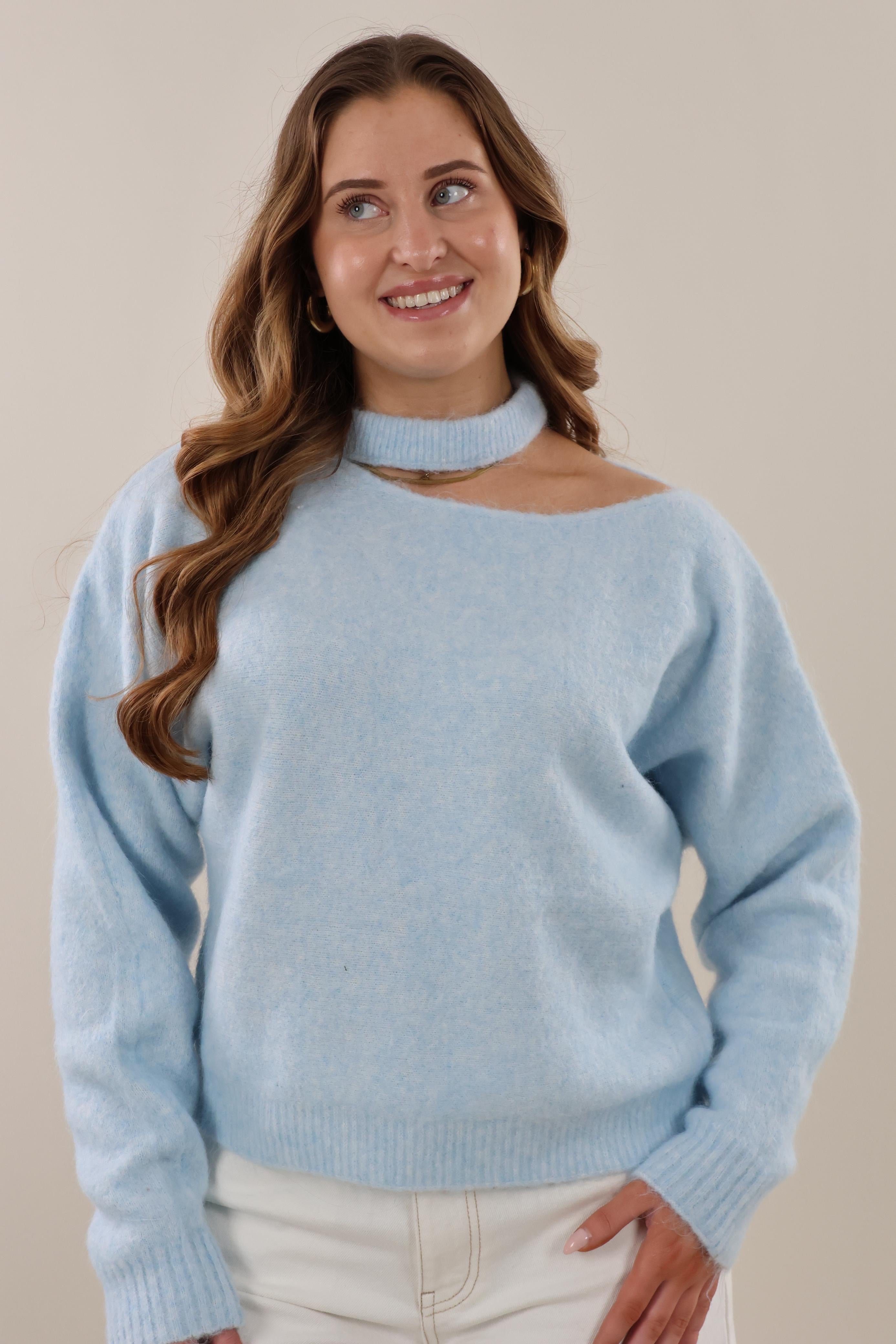 Soft choker knit Sweater - Light blue