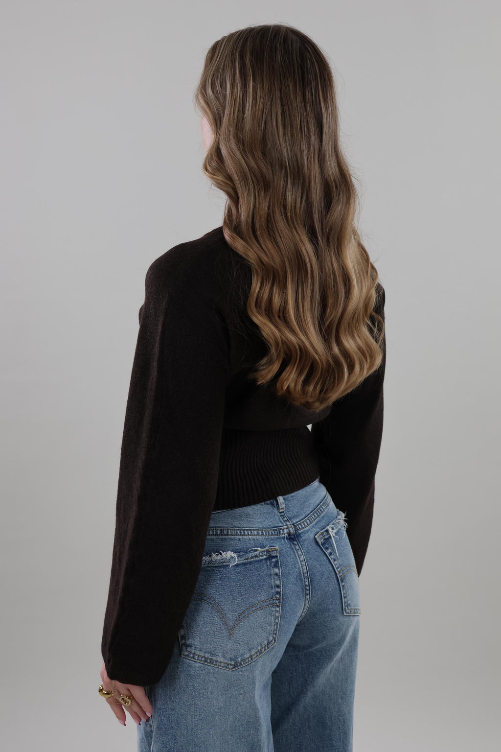 V-neck button Knit - Dark brown