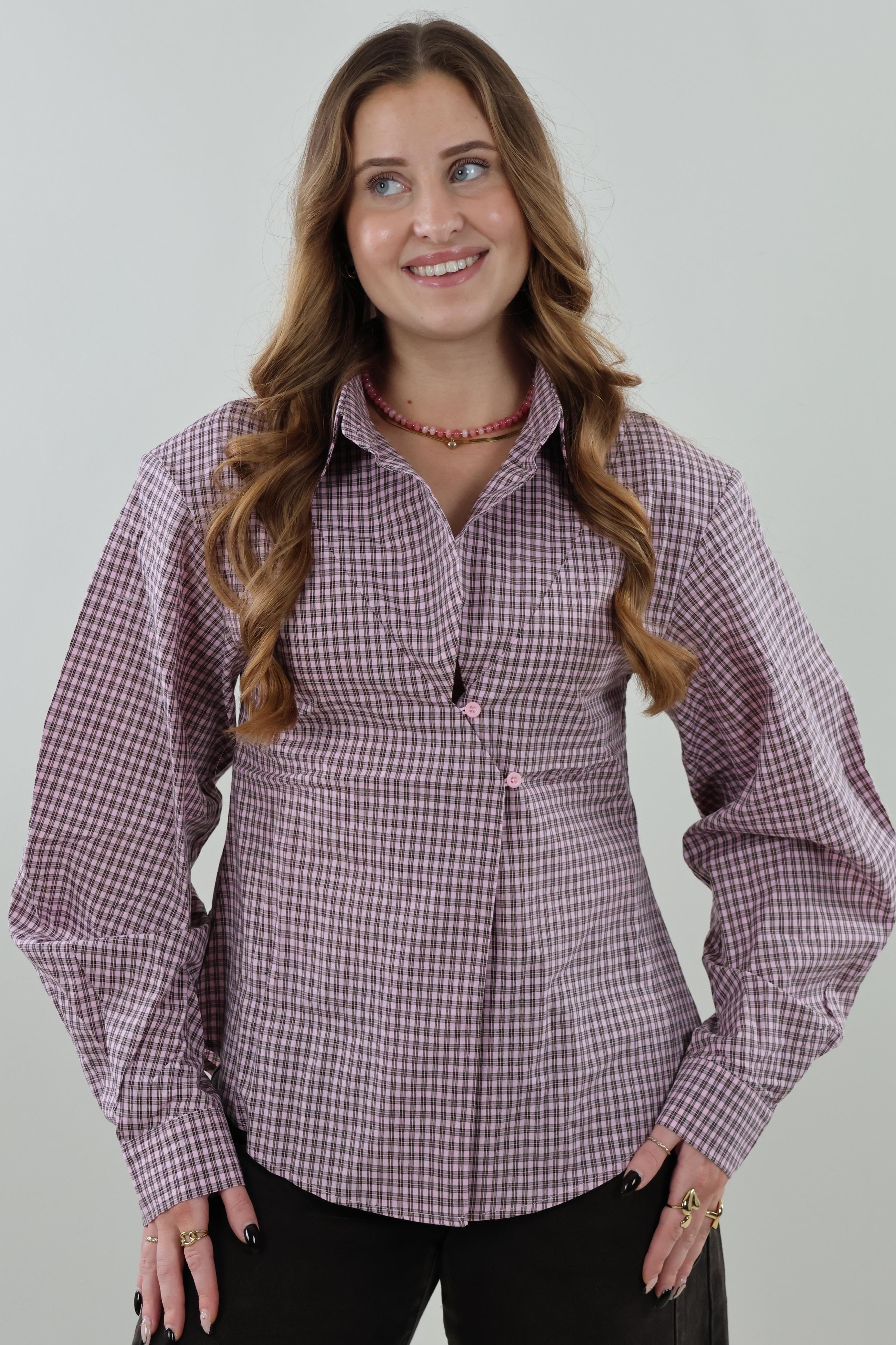 Checked button Blouse - Pink