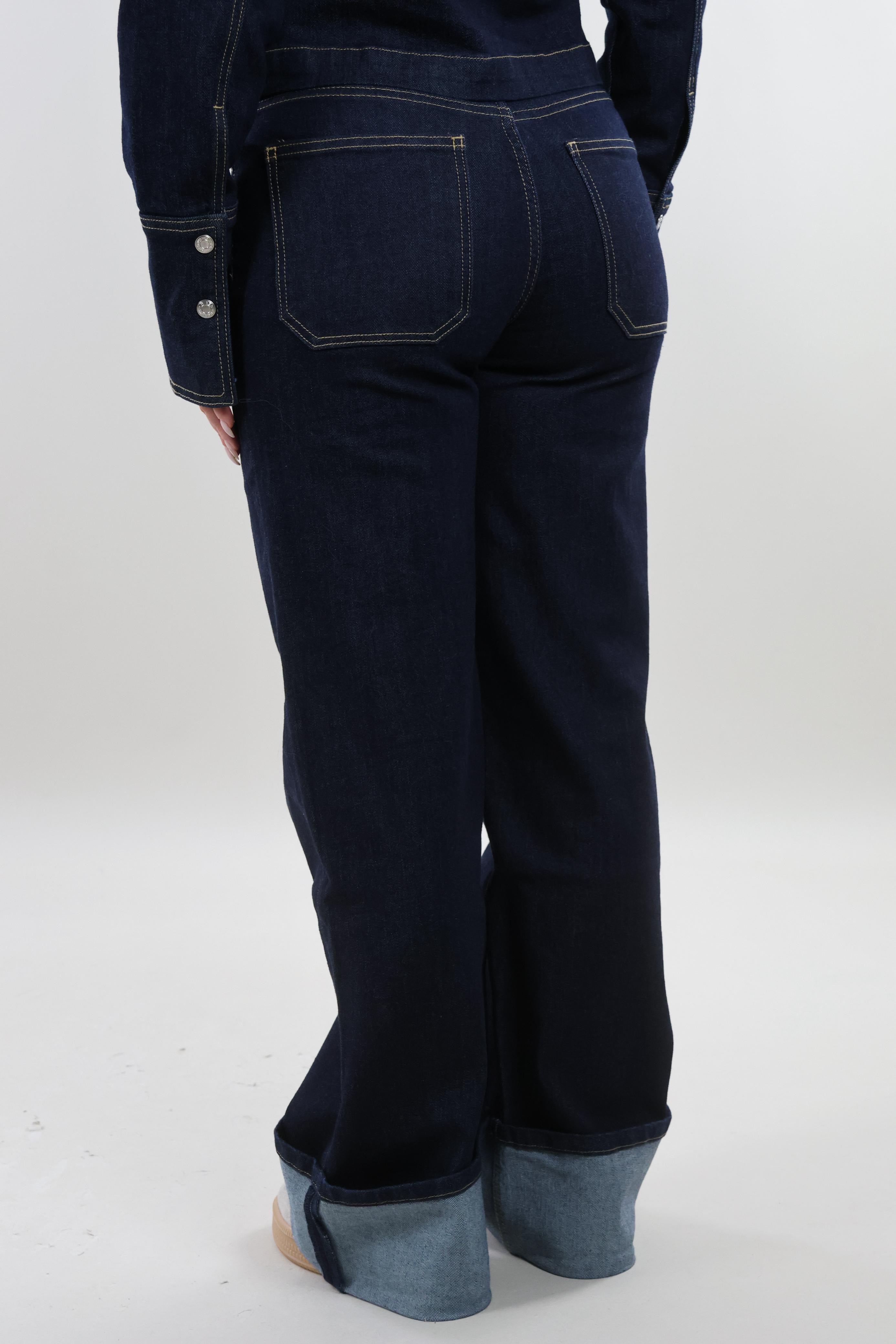 Folded wide leg Jeans - Dark denim