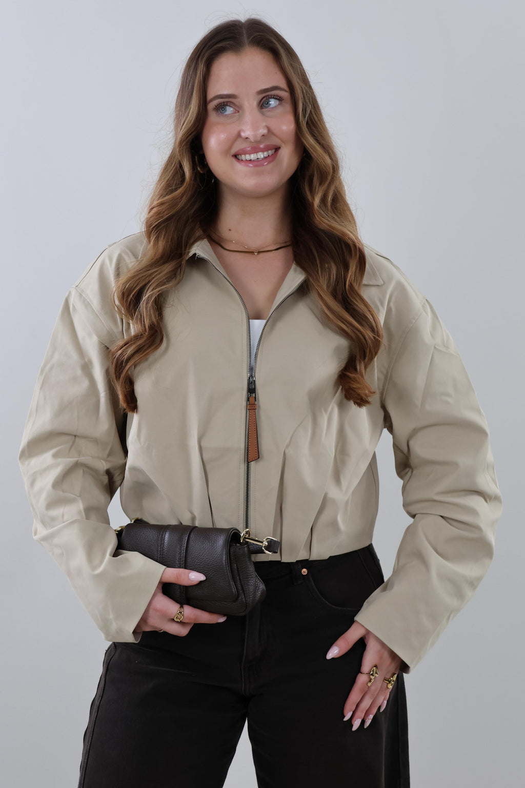 Cropped trench zip Jacket - Beige