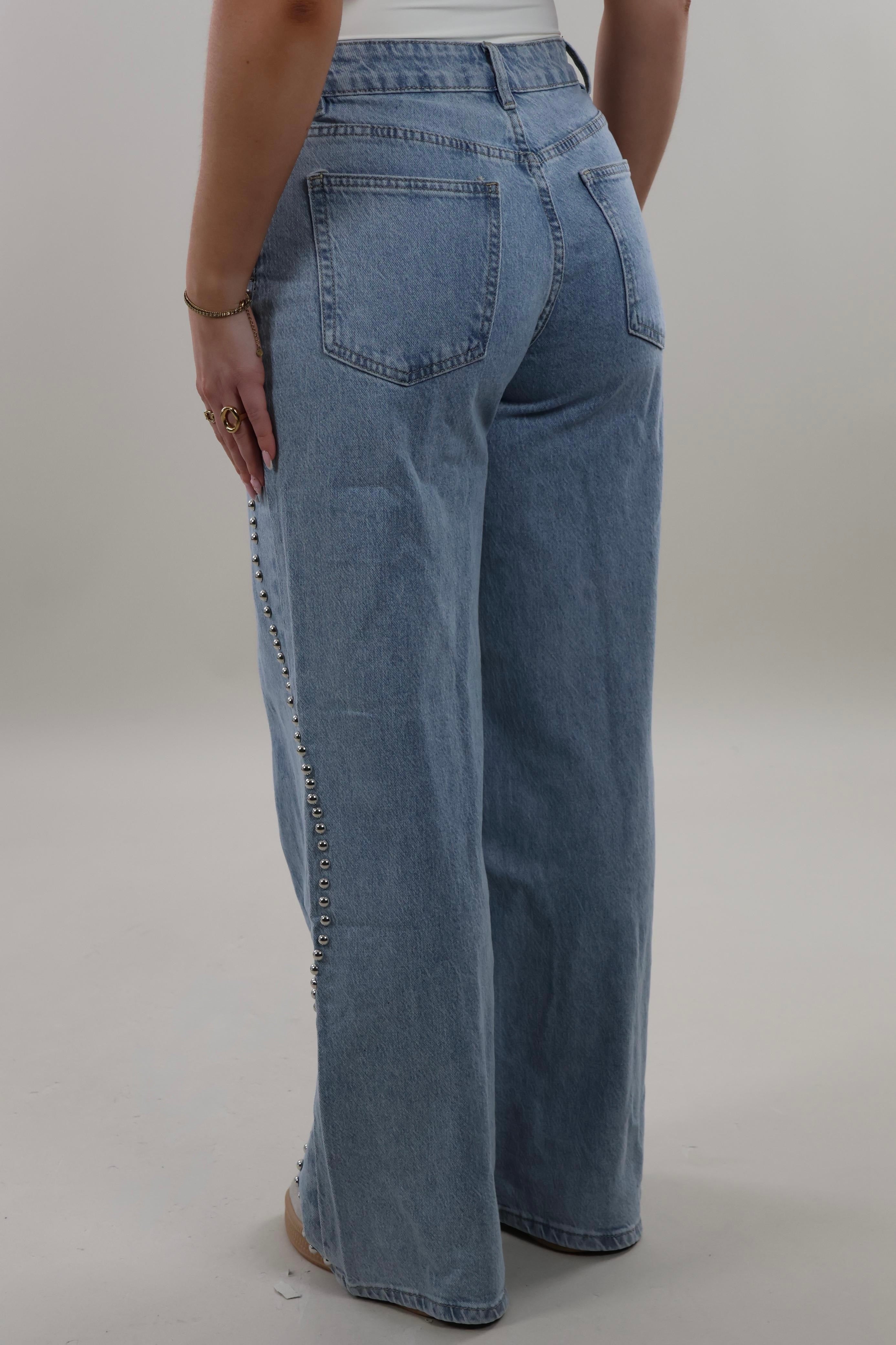 Studded side straight leg Jeans - Light washed blue