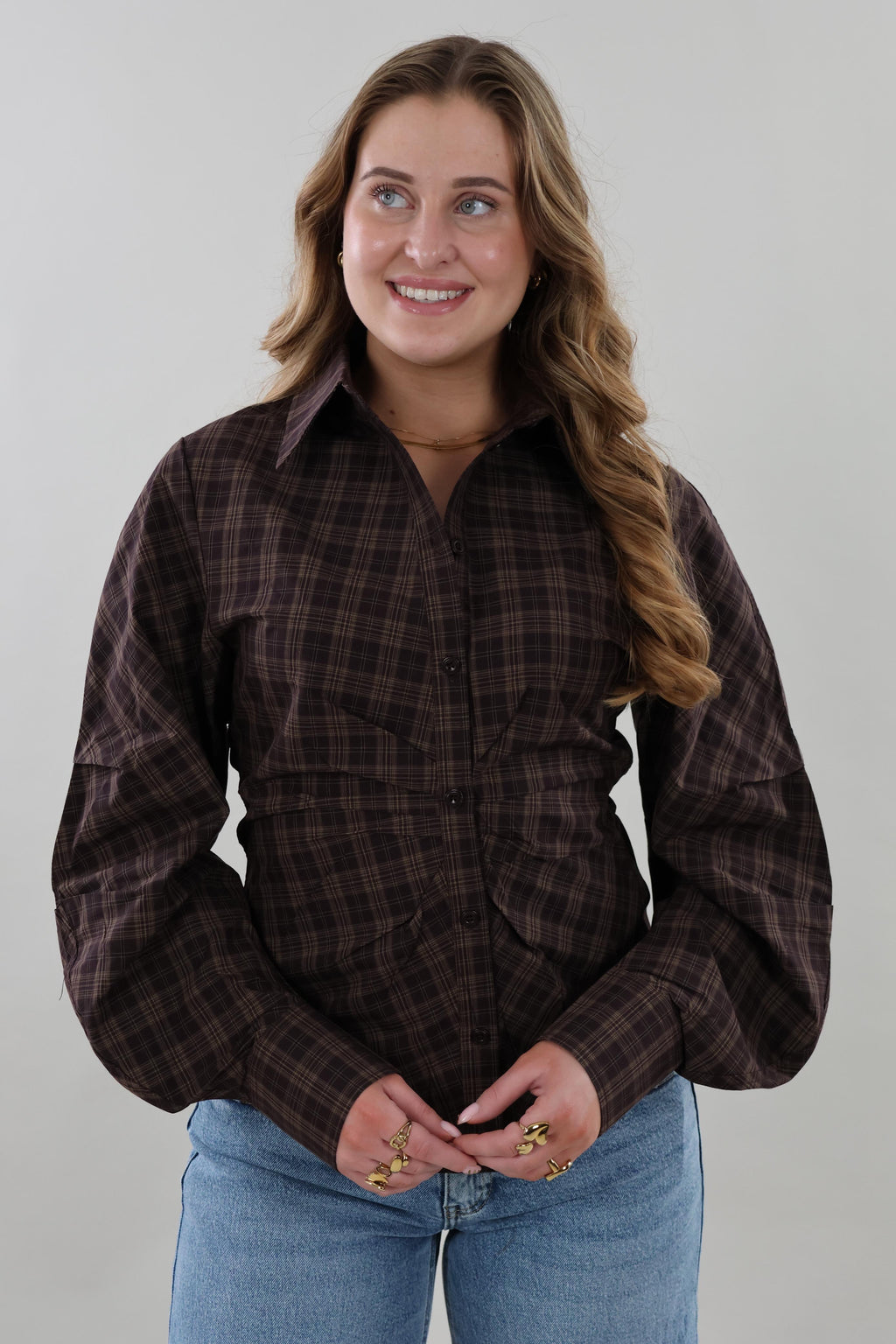 Plaid fitted Blouse - Brown