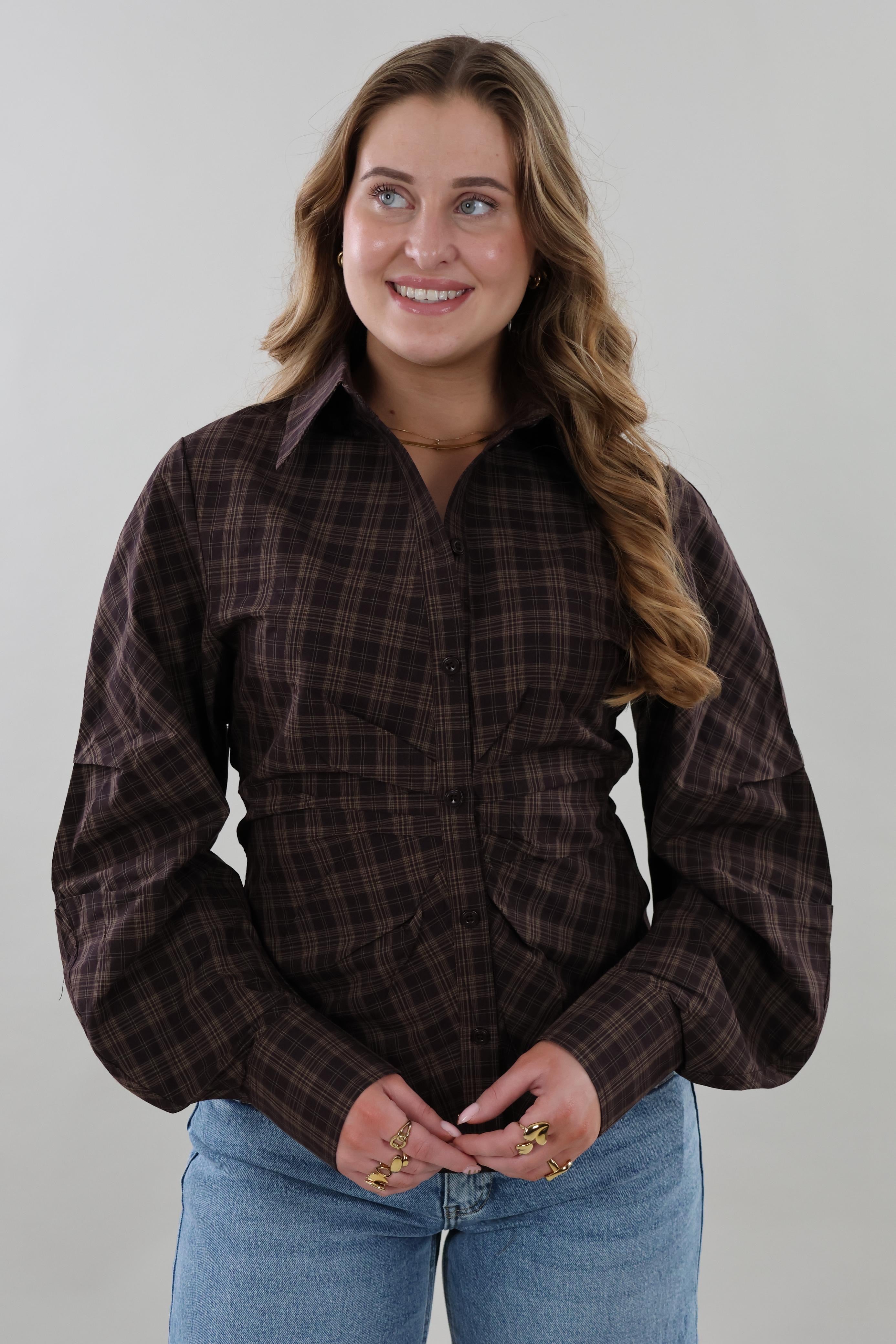 Plaid fitted Blouse - Brown